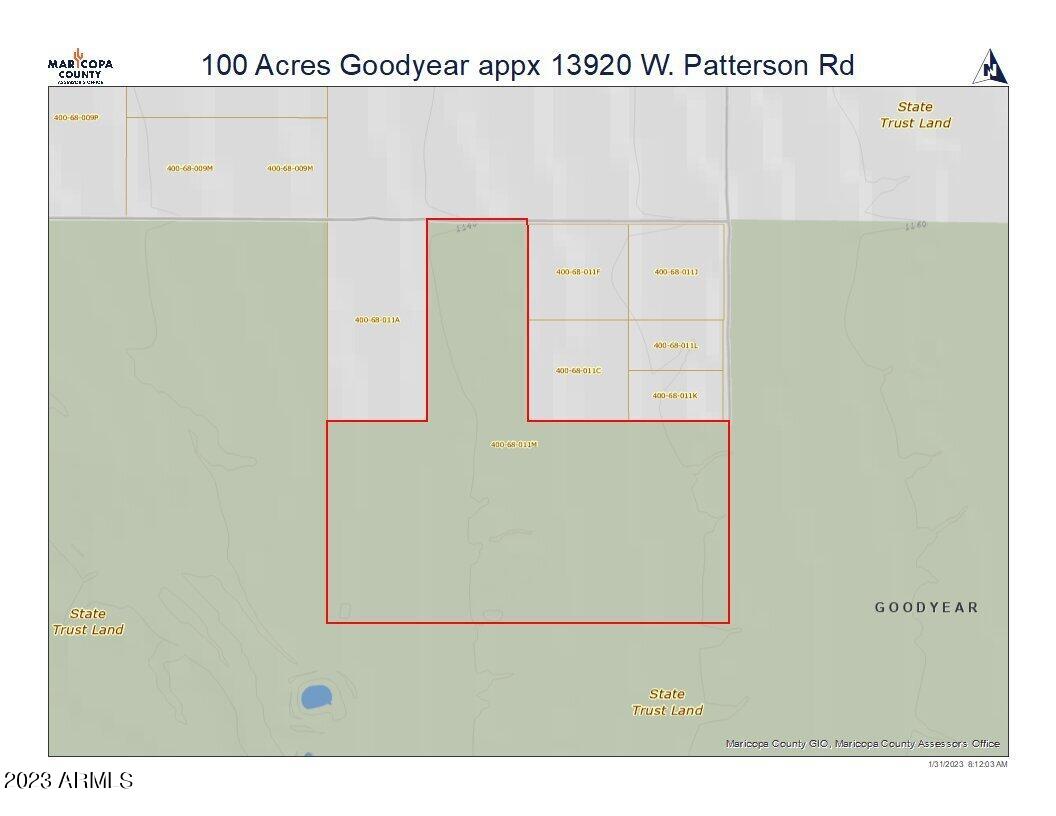 Nearly 100 Acres Surrounded by STATE TRUST LAND, ready to develop or buy and hold.  West Valley Growth is happening now so get in while you can!  Rumor says the new I-11 from Vegas to Mexico will be coming near here!  Hurry on this one!  No Flood Zone...