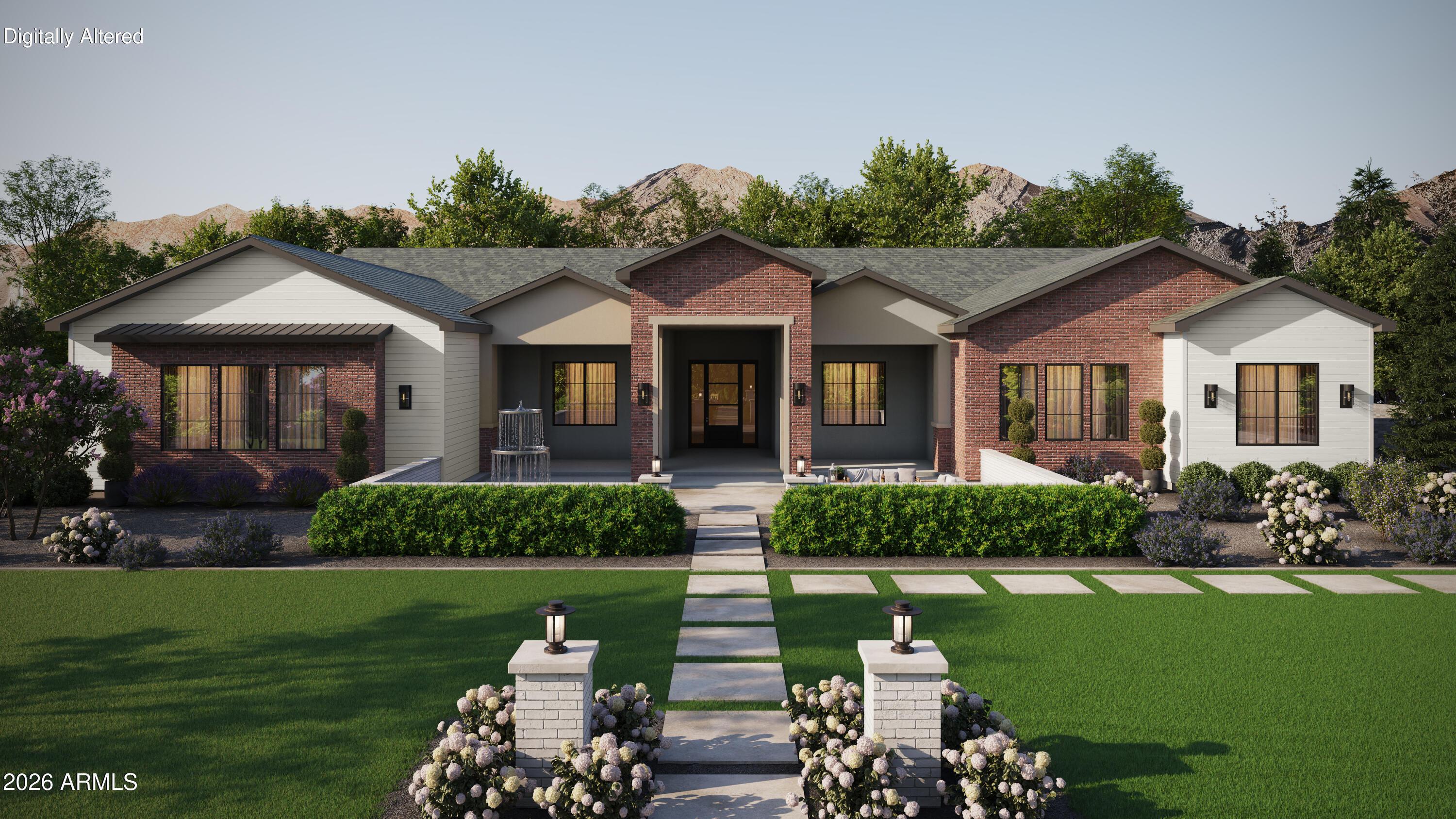 Breathtaking custom Gilbert estate--5,004 sq ft of luxury living. Brick veneer & board & batten exterior, lush front landscaping, grand covered porch & 4-car side-entry garage set the tone. Soaring vaulted ceilings w/ custom beams, dramatic fireplace wall & rich wood floors throughout. Chef's kitchen features quartz countertops, Sub-Zero refrigeration, Wolf appliances & two-tone cabinetry w/ undermount lighting. Attached guest suite w/ private entrance offers flexibility for multigenerational living or guests. Game room & study provide space for fun & focus. Primary suite retreat--spa wet room, soaking tub, dual vanities & custom walk-in closet. Horse enthusiasts will love the full acre lot w/ endless possibilities for a barn or arena. EESTIMATED Completion Aug/Sept.
