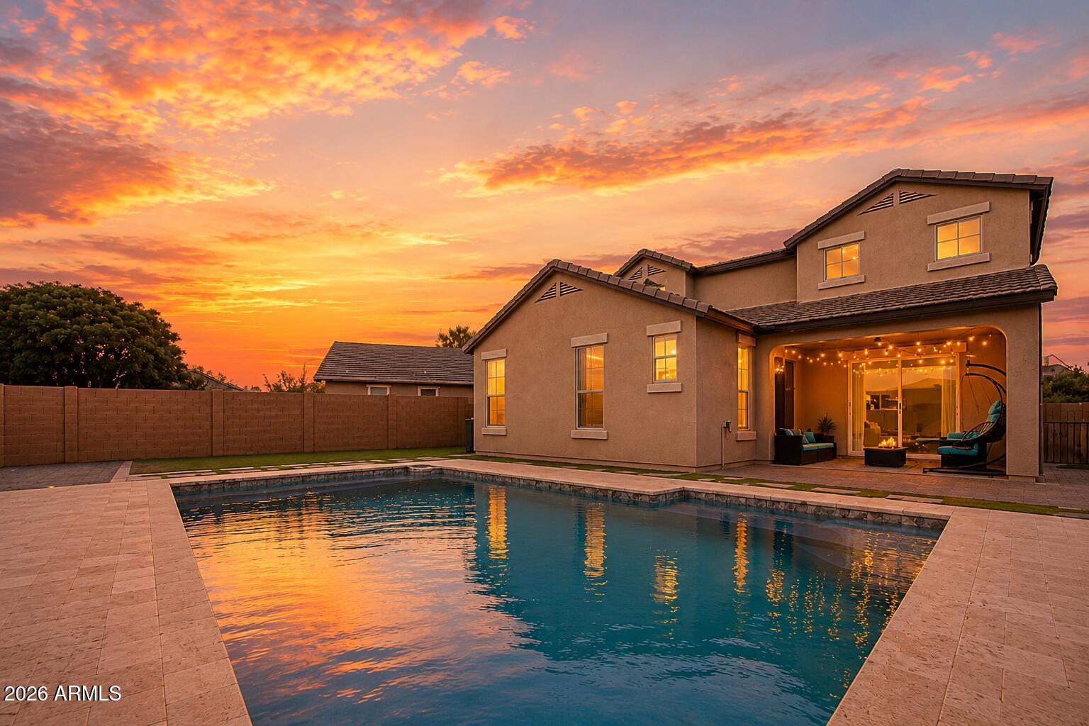 Well-maintained home in Glennwilde Groves featuring the builder's popular floor plan with a dedicated theatre room, versatile game room or office with custom barn doors, and a spacious loft. The modern interior offers soaring 20-foot ceilings, an open-concept layout, and a gourmet kitchen with upgraded cabinetry, quartz countertops, a large island, custom lighting, and a walk-in pantry. Enjoy your private backyard retreat with a sparkling pool, custom travertine decking, RV gate, extended paver driveway, and grassy side yard. Complete with a 3-car epoxy garage and conveniently located near parks, schools, the library, and local amenities, this home is truly move-in ready!