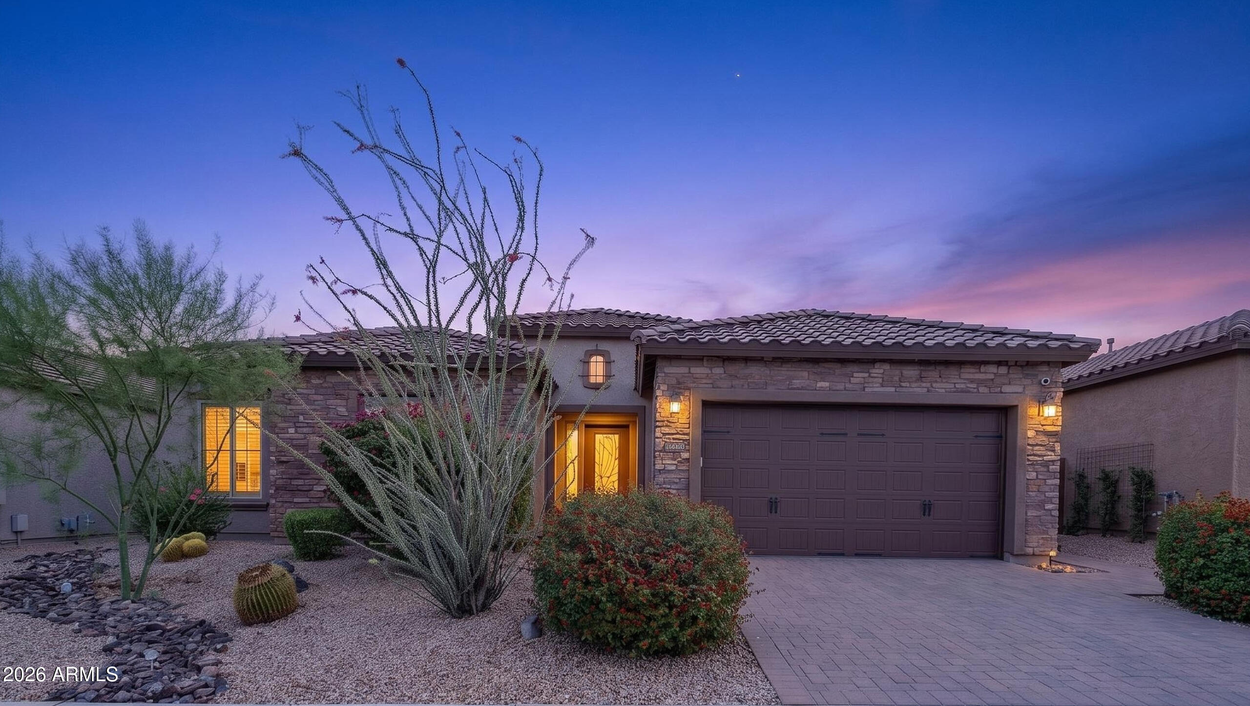 Beautifully upgraded Cave Creek home shows like new, exceptional improvements down to every functional detail. Features include Integrity solid Alder wood cabinetry with soft-close drawers throughout, topped with professionally fabricated matte porcelain countertops with seamless quality. Major systems updated in 2024 include HVAC, water heater, water softener, and a fully replaced exterior drip system with upgraded lines and valves.
Additional upgrades include coated garage floor, professional interior/exterior paint & remodeled bathrooms in 2025, upgraded lighting, new smoke detectors, professionally cleaned tile and grout in 2026, and professionally landscaped front and back yards with pet-safe turf.
Enjoy access to Lone Mountain's exclusive parks, paths, and community events.