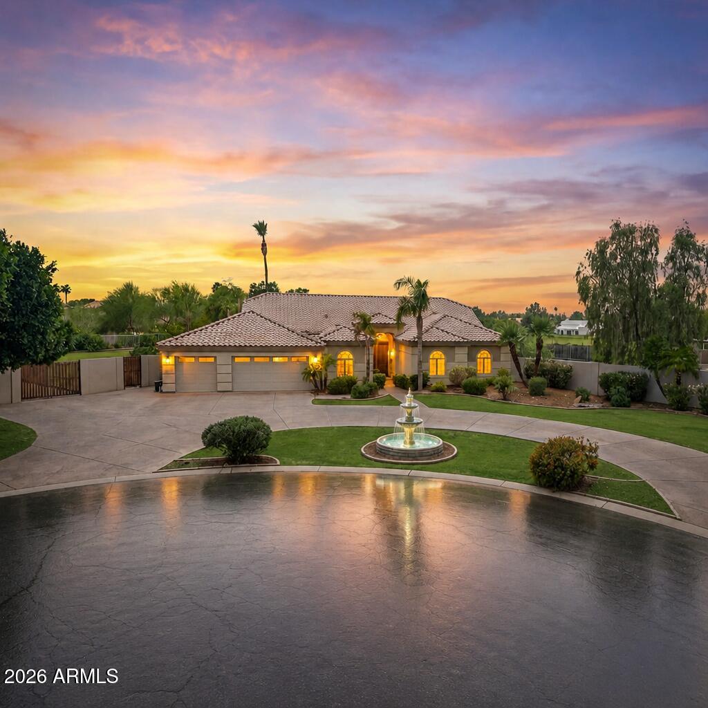 Don't miss this rare opportunity to own a beautifully reimagined equestrian estate in one of Gilbert's most desirable cul-de-sac locations. Situated on a sprawling 1.18-acre irrigated lot with horse privileges. This distinguished residence offers refined living, highlighted by a comprehensive 2019 renovation featuring bespoke cabinetry, designer flooring, quartz surfaces, elegant tilework, premium appliances, and sophisticated fixtures. The exterior has been beautifully maintained, while the interior shows the gentle patina of a well-cared-for home. Professionally enhanced landscaping completes an inviting, elegant setting. Please also see the ''More Section'' for complete description. The 3,520 sq. ft. main residence offers 4 spacious bedrooms, 2.5 baths, and a private den/office complete with a custom wet bar, blending modern luxury with functional everyday living.

A standout feature is the fully insulated, heated, and cooled detached 1,000 sq. ft. guest structure, which includes a 338 sq. ft. approximately size private casita with a 13x10'5" bedroom, and a ¾ bath, plus an oversized 578 sq. ft. two-car garage ideal for guests, multigenerational living, a private office, gym, or workshop.

The outdoor space is equally impressive. The seller has thoughtfully added raised garden beds, a variety of mature and fruit-bearing trees, and an advanced ABS pump irrigation system to efficiently disperse water throughout the backyard grass areas as well as the surrounding Fruit Trees, creating a lush and highly functional landscape. The massive resort-style pool with a 10-foot diving area and heated spa creates the ultimate backyard retreat.

Privately tucked at the end of a quiet cul-de-sac with a circular drive and abundant parking, this property offers endless possibilities with ample room to build additional garages, a custom horse setup, sport court, tennis court, RV storage, or simply enjoy wide-open space to roam.

Luxury, land, flexibility, and lifestyle, this Gilbert estate in Finley Farms truly has it all.