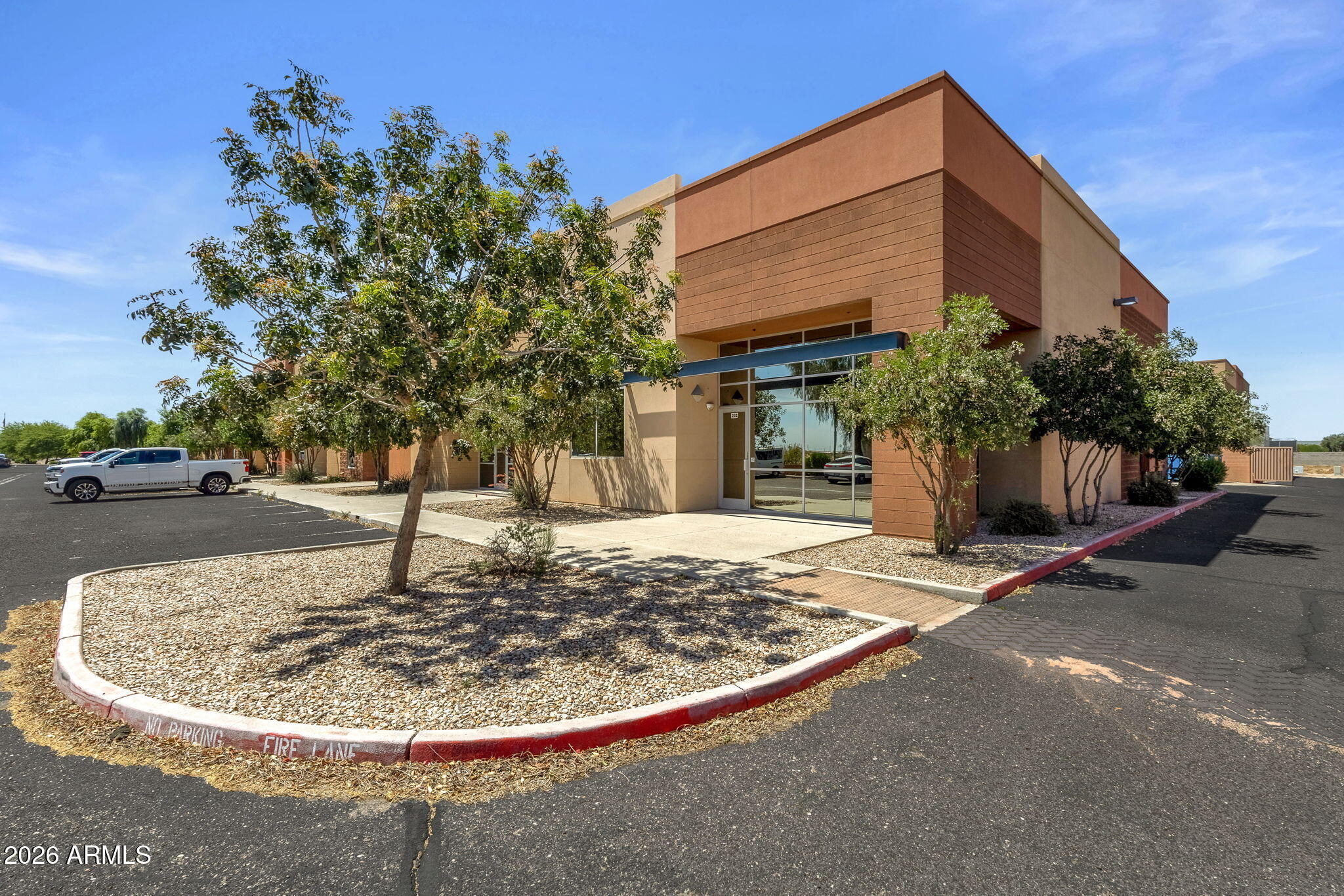 Excellent owner-user, end-cap opportunity located in the heart of the highly sought-after Mesa Gateway development.  Property has been meticulously maintained and offers approximately 2,755 sq. ft of space.  Interior offering includes one private restroom, 16'+ foot ceilings, additional overhead storage space, one drive up 14' high roll-up bay, and warehouse A/C and heat.