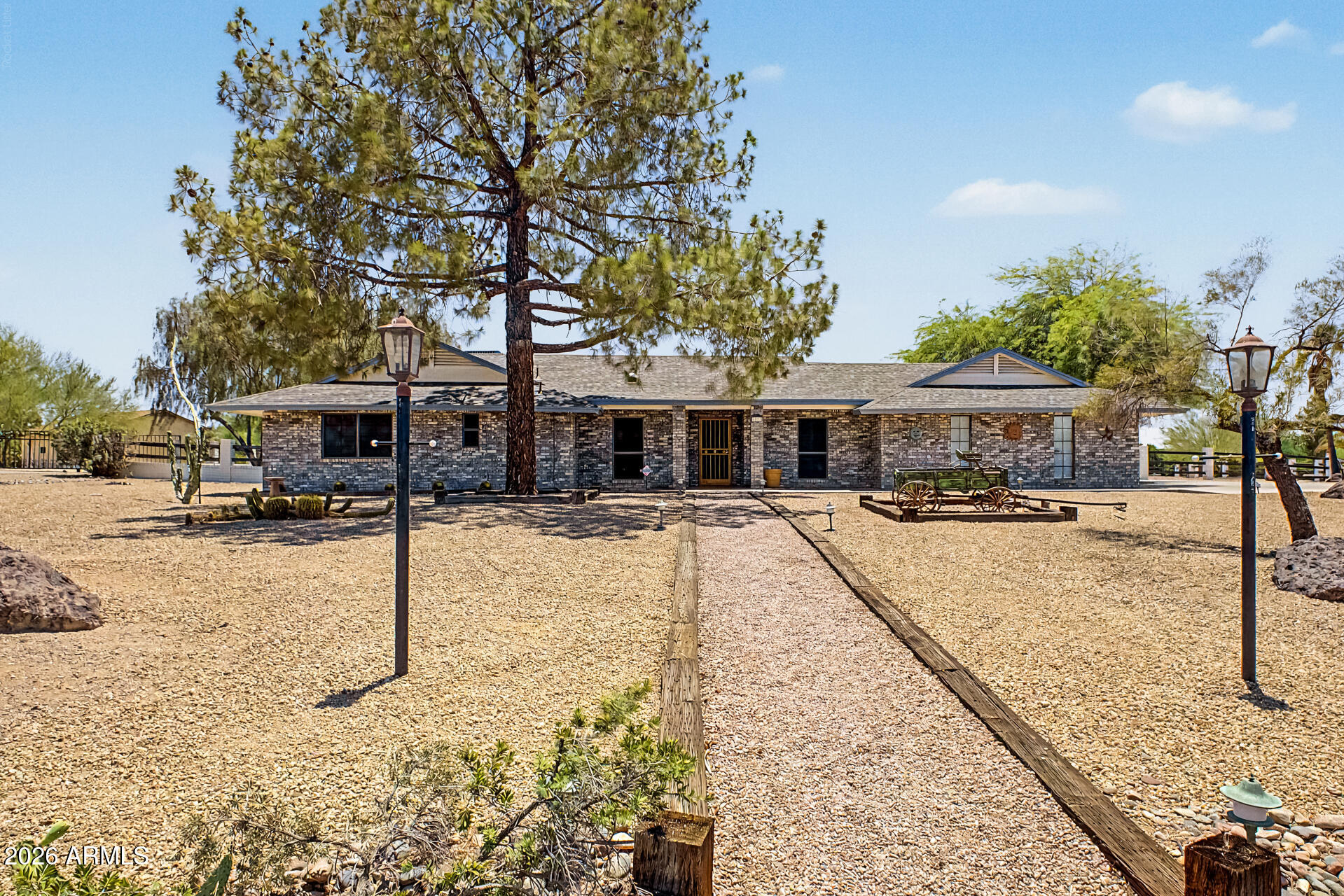 RARE Ranch-style home on 1.138 acres in a QUIET cul-de-sac with desirable North/South exposure. This VERSATILE home offers 2 Bedrooms, 2 Bathrooms, a Den/Office, and a Formal Dining Room that could easily be converted into a 3rd Bedroom. Both Bedrooms feature walk-in closets. The BRIGHT kitchen includes a walk-in pantry, built-in microwave, dishwasher, and bay window. Major updates include a new roof (2019), A/C (2020), water heater (2022), and exterior paint (2026).  A standout feature is the incredible garage space: a 2-car attached garage plus a 50' x 30' air-conditioned detached garage/workshop with 220V power, large enough for at least six additional vehicles. Bring your horses--up to 2 allowed. Enjoy all the amenities of Sun City, including 8 rec centers, 8 golf courses, and more!