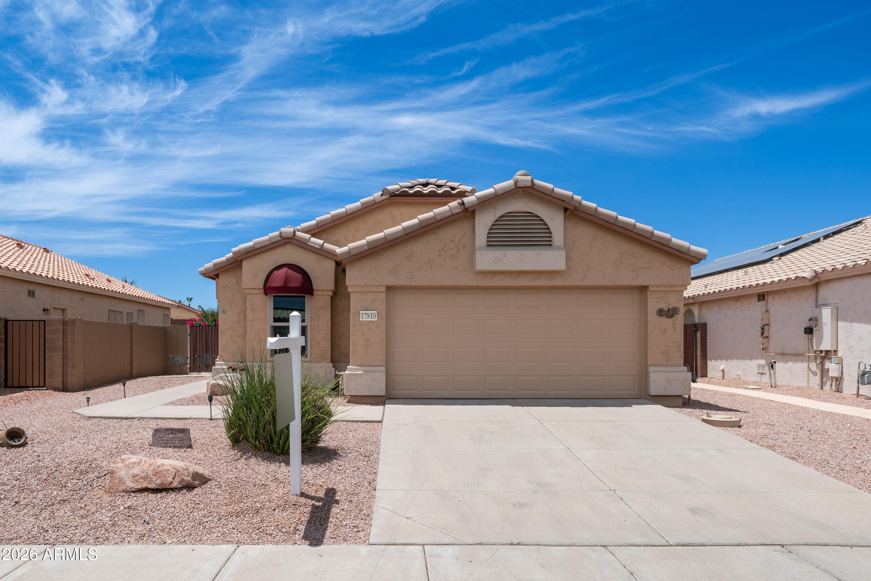 Welcome to the Prestigious Community of Arizona Traditions! Guard Gated 24/7.  This 55+ community is known for it's Award Winning Golf Course and Incredible amenities!  2 bed/ 2 full Bath, Plus a Bonus Den!
Spacious den has a  Double-Door entrance, and a niche for a potential closet space, perfect as an office or guest space.  Newer Roof 2025.  Matching Stainless appliances in kitchen.  Open floorplan.  Large Primary Suite with step-in shower, newer separate tub, Dual Sinks, sun skylight in large walk-in closet. Split bedrooms. Ceiling fans thru-out.  Beautiful wood flooring, tile, & upgraded wood shutters thru-out. Enjoy the covered patio in the backyard and extended seating areas.  Brand New Exterior Paint. Home is move-in ready!  Near Restaurants, Entertainment, Golf Courses, Freeway.