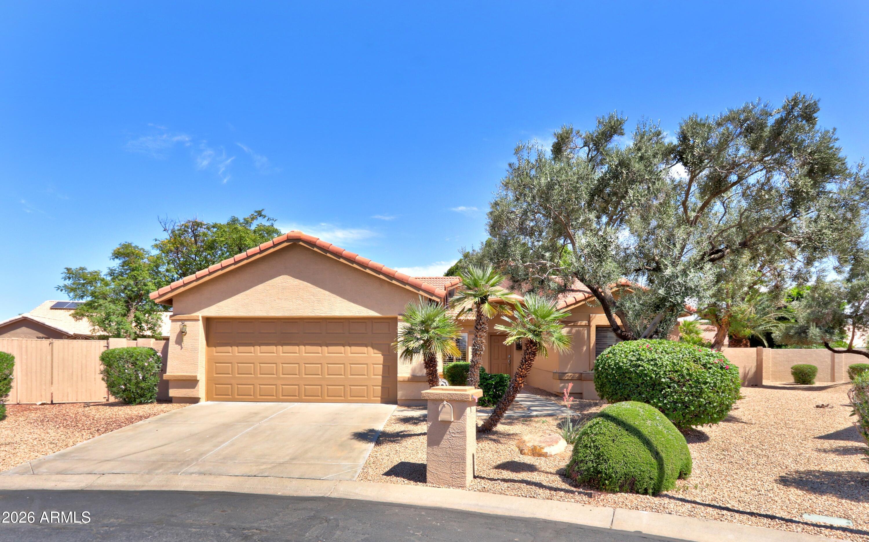 Exceptional Oakmont Model in a Very Quiet Cul-de-Sac in PebbleCreek. Open Great Room, Plantation Shutters, Neutral flooring. Vaulted Ceilings add to the spacious feeling of this Home. Upgrades in the kitchen feature a Sub-Zero Refrigerator & New Stainless Steel Appliances. 2 Bedroom, 2 Bath, Large Den/Office (or convert to 3rd Bedroom). Master Bedroom is Spacious, Walk-In Closet, Bath has Double Sinks. The split Guest Bedroom allows for Privacy when Welcoming Guests. Enjoy additional Outdoor Space w/Large Side Yards. New PVC Landscape Watering System, The Backyard is Enclosed for Your Privacy. Bird Proofing on Roof. Walk to PebbleCreek's Sunrise Park, Close to the Bullard Ave Entrance/Exit Gate for Quick Access to Local Shopping & I-10. FURNISHINGS AVAILABLE ON A SEPARATE BILL OF SALE.