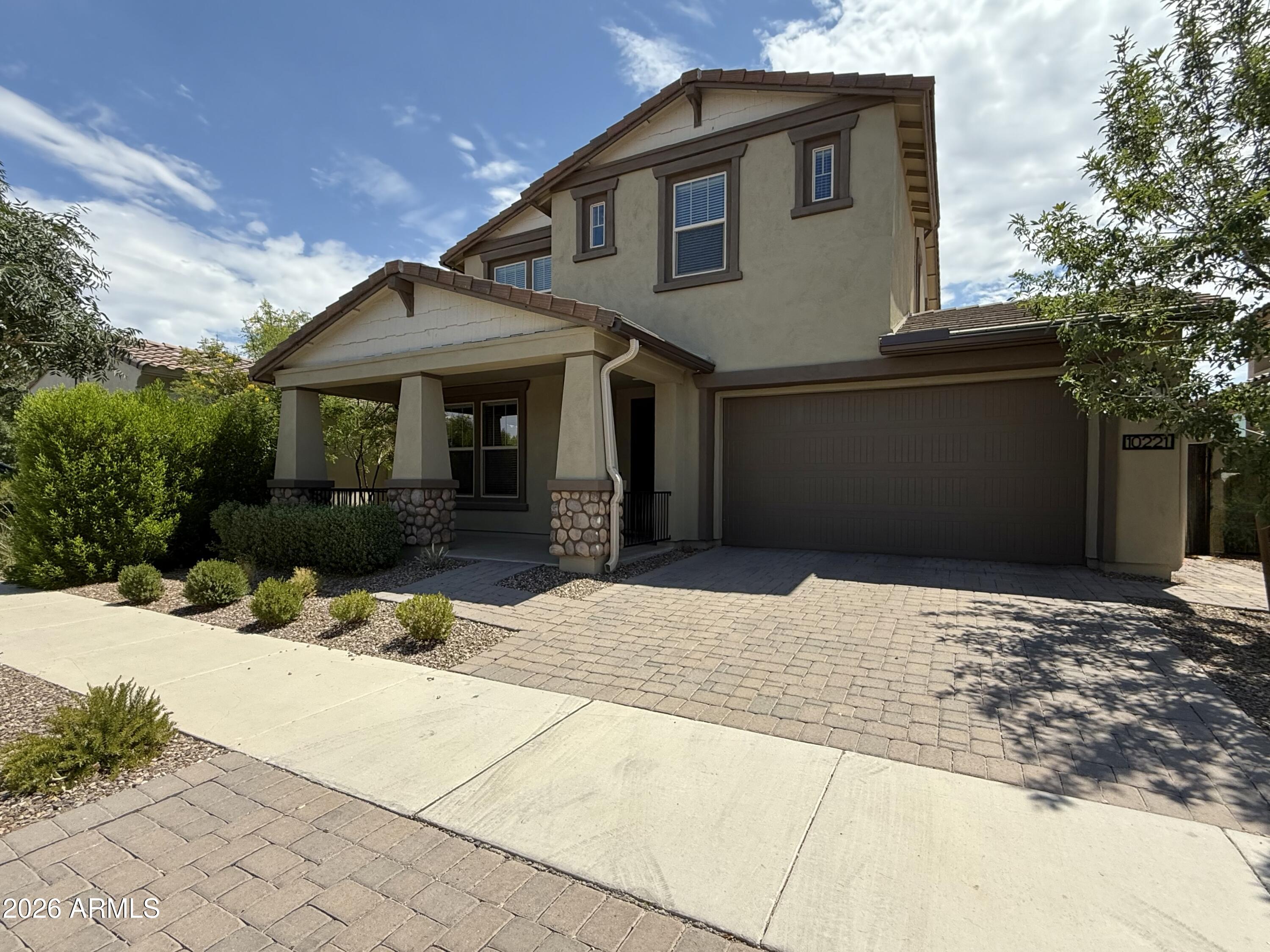 Experience premium Arizona living in this stunning two-story home located in the highly sought-after Eastmark community! Designed with both comfort and efficiency in mind, this home features an open-concept floor plan with a spacious kitchen showcasing granite countertops, gas cooking, abundant cabinetry, and a large island perfect for entertaining.
Upstairs, you'll find a huge bonus loft offering endless possibilities for a game room, media room, or home office. Enjoy exceptional privacy with no neighbors behind you and a low-maintenance backyard complete with lush artificial turf--ideal for relaxing or entertaining year-round.  Built for today's connected lifestyle, the home includes wired surround sound and network access points throughout. Energy-efficient features include spray-foam attic insulation and an owned solar system, helping keep utility costs exceptionally low while providing year-round comfort.
The low-maintenance desert landscaping in the front and easy-care backyard allow you to spend more time enjoying Eastmark's award-winning amenities, including resort-style pools, splash pads, parks, playgrounds, sports courts, walking trails, community events, and so much more.  This is the perfect blend of modern technology, energy efficiency, privacy, and Arizona lifestyle living!  Photos are while the home is vacant as it is currently occupied.