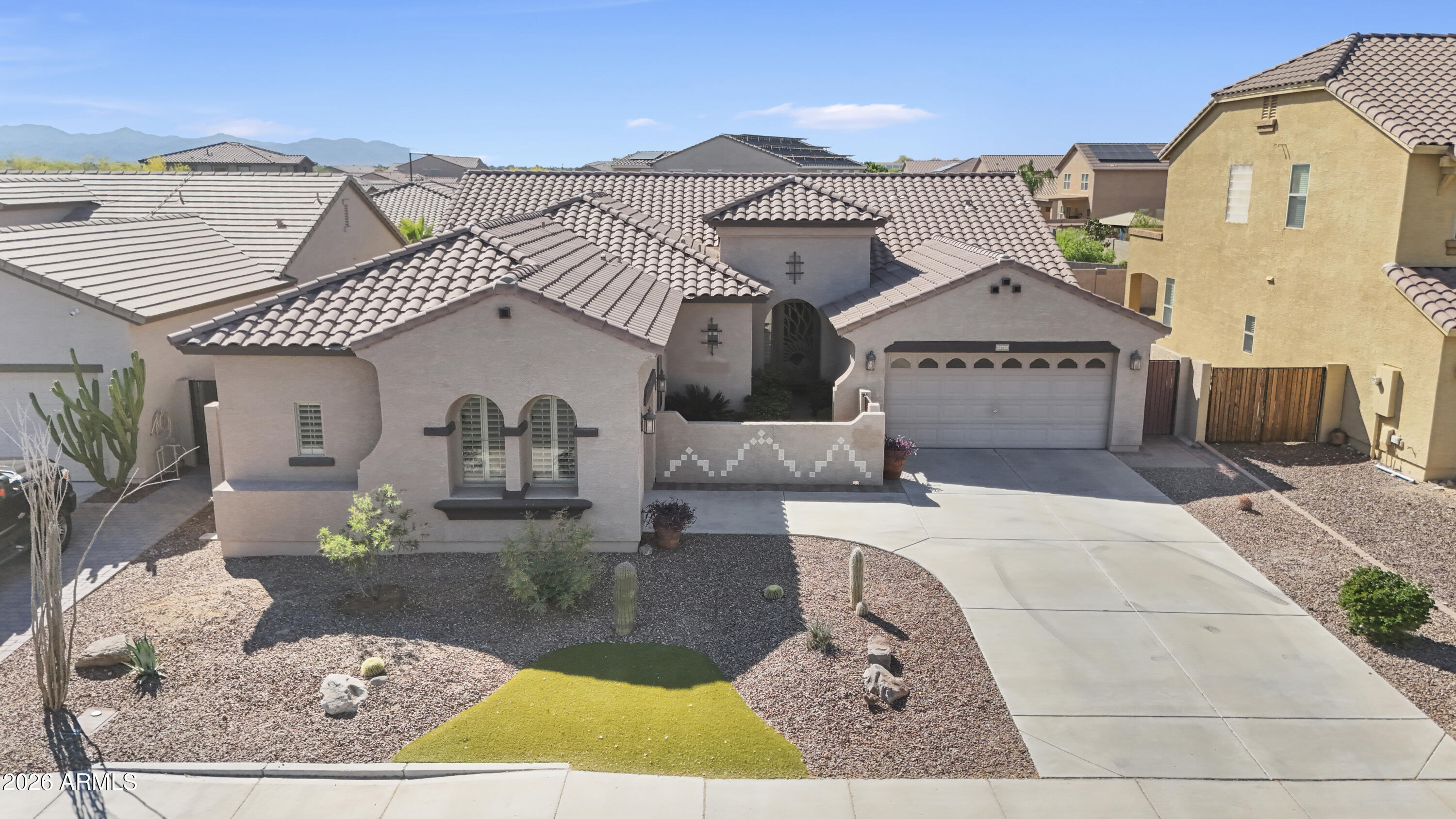 SELLER TO PROVIDE $10,000 TOWARDS BUYER'S CLOSING COSTS!! Sun City address with NO AGE RESTRICTIONS! Welcome to this spacious and updated home featuring 3 bedrooms, an office/den, and an additional flex room perfect for a playroom or hobby space. The split floor plan offers privacy with a spacious owner's suite and walk-in shower. The kitchen features double ovens, ample counter space, all appliances, and a new microwave. Custom shutters throughout add style and function. Enjoy a private backyard with a sparkling pool, covered patio, and barbecue area. Recent updates include a new water heater (11/2025) and pool equipment (2025). The 3-car garage offers overhead storage and a 220V outlet. Conveniently located near great schools, shopping, and freeway access.