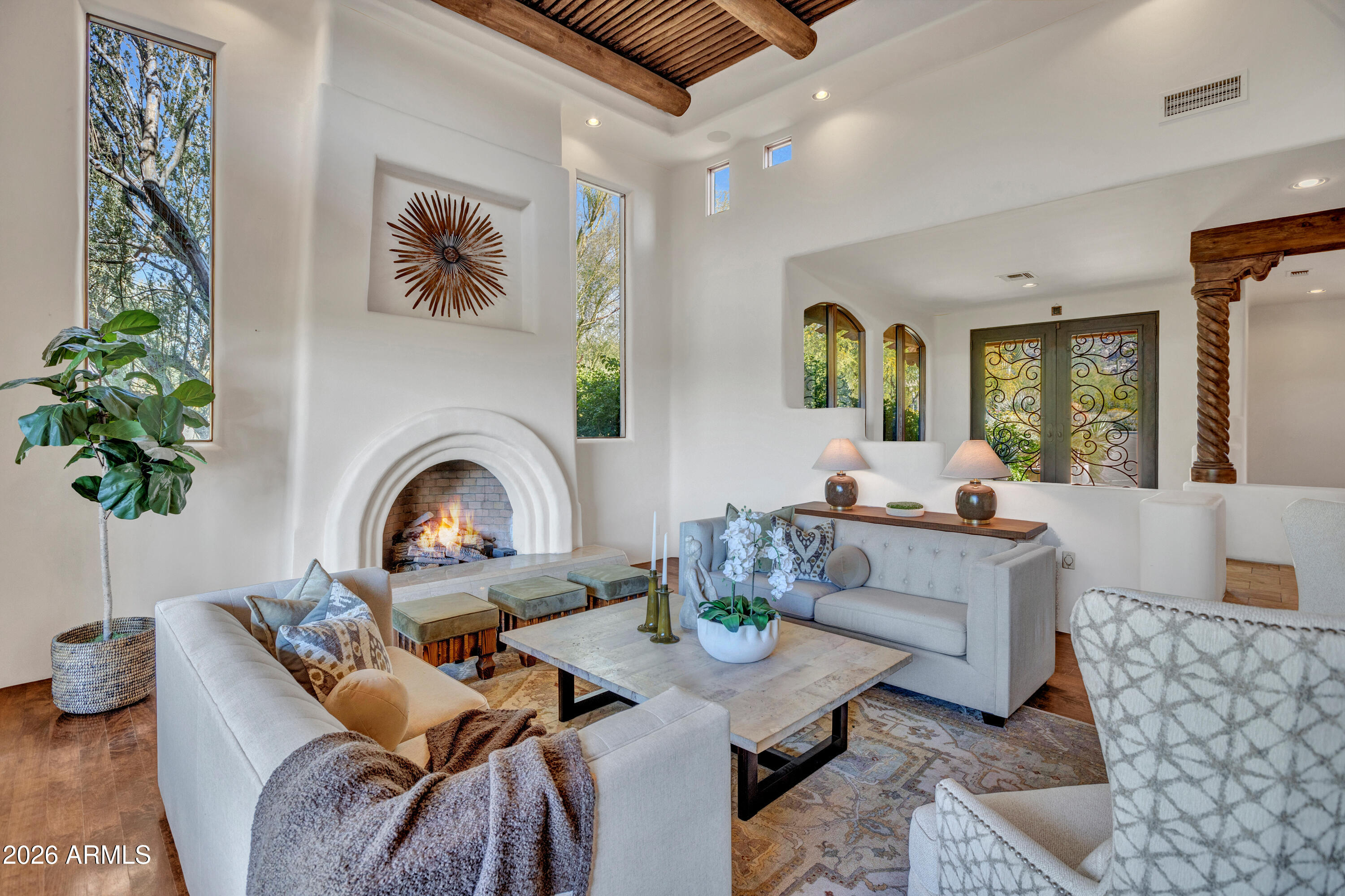 IMMEDIATE GOLF MEMBERSHIP AT CLOSE OF ESCROW!  One of a kind golf course setting!  Soft Santa Barbara style gem  situated along the fringe of the 3rd fairway of world renowned Desert Highlands golf course.  Formal living & dining rooms bordered by expansive windows,  large kitchen open to the breakfast room and spacious family room.  Owner's suite with private balcony offering views in every direction...Golf course, city lights, mountains & Arizona sunsets! Four guest bedrooms, designed for the comfort ad privacy of guests.  Large office.  The outdoor living = your southwest paradise, and features a vast covered patio and heated pool, all surrounded by beautiful flora. Designated a top 'Platinum Club of America'' golf club, Desert Highlands amenities include a Jack Nicklaus championship golf course, 18-hole putting course, award winning clubhouse featuring ''Jacks'' gastropub, state of the art fitness center, Highlands Racquet Club featuring grass, clay & pickleball courts,& more. A $205,000 membership fee is due from buyer at close of escrow