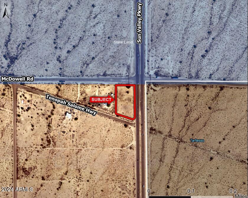 Excellent opportunity to develop commercial space in a vastly underserved part of West Buckeye.

Ability to exclusively serve the entire local population, including the sold out 2,918 lot Tartesso Community to the North, the 336 lot West Phoenix Estates community to the West, as well as the incoming 100,000 home Teravalis community, who's residents will all access their homes via the Sun Valley Pkwy. As of today, the entire existing local population (approximately10,000 people) travel to I-10 & Watson for the nearest commercial service.

Teravalis, formerly known as Douglas Ranch, began construction on 10/28/2022 and will reportedly create 1.5 jobs for every home.