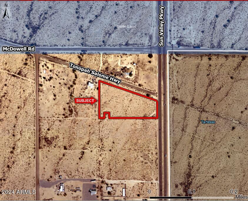 Excellent opportunity to develop commercial space in a vastly underserved part of West Buckeye.

Ability to exclusively serve the entire local population, including the sold out 2,918 lot Tartesso Community to the North, the 336 lot West Phoenix Estates community to the West, as well as the incoming 100,000 home Teravalis community, who's residents will all access their homes via the Sun Valley Pkwy. As of today, the entire existing local population (approximately10,000 people) travel to I-10 & Watson for the nearest commercial service.

Teravalis, formerly known as Douglas Ranch, began construction on 10/28/2022 and will reportedly create 1.5 jobs for every home.