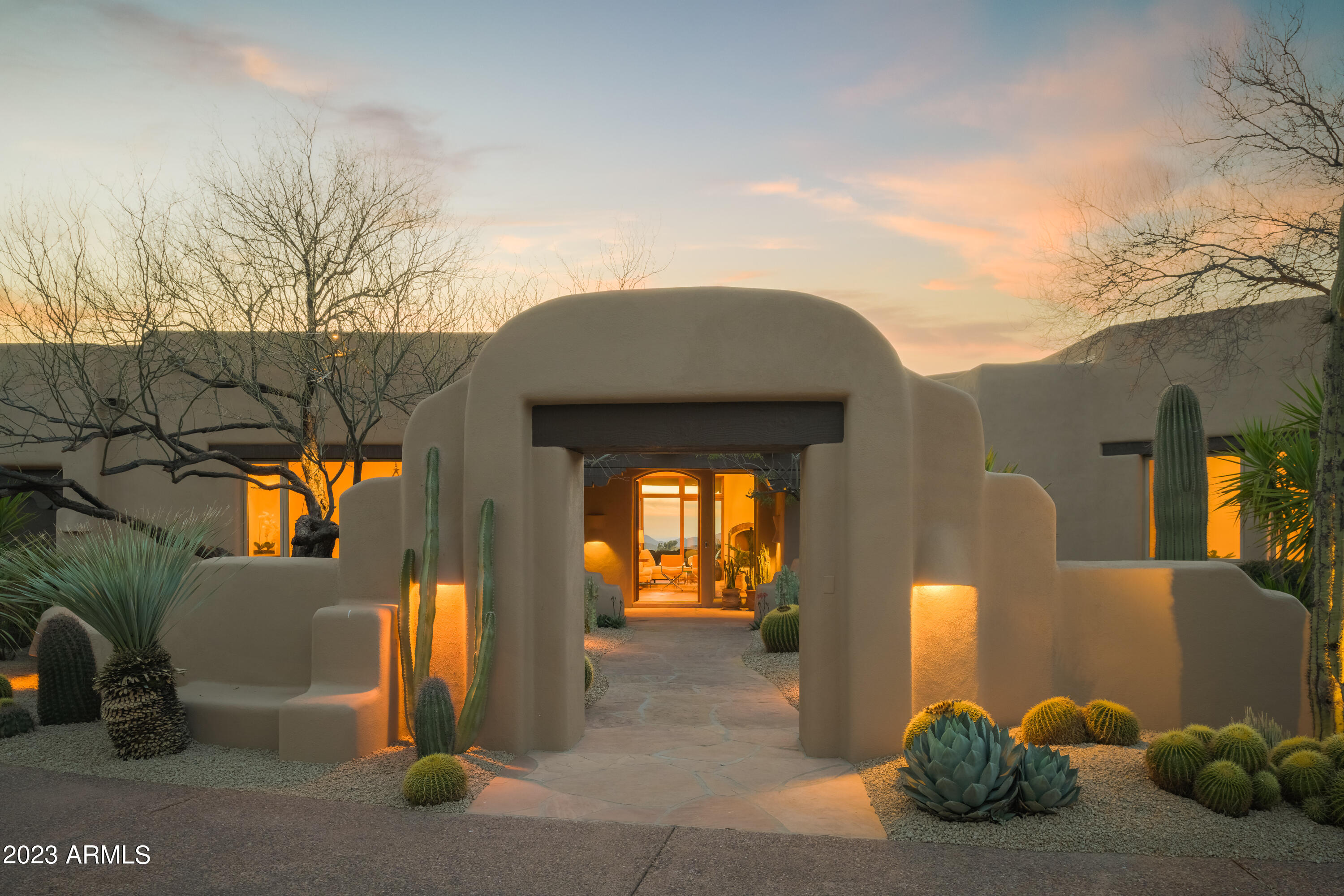 Perched at the end of a long private driveway with expansive golf course views, this 4,873 sq. ft. one-level home is located on the 13th Fairway of the Renegade Golf Course in the world renowned private Golf Club of Desert Mountain. On Lot 169 in the gated Village of Gambel Quail, this quality built home offers luxury custom features throughout with a split master floorplan with 5 bedrooms, 5 bathrooms, 5 gas fireplaces, floor to ceiling windows, wood and stone floors with custom beams and posts, 4 car garage, infinity pool, spa, covered patios, view deck and atrium with water fountain. Some of the recent updates include new roof, exterior and interior paint, wood floors, water softener and water heater, irrigation watering system and landscape lights. Highlights include living room with fireplace and expansive views of the golf course, sunset and city light views, kitchen with breakfast bar and large island which overlooks the family room, atrium and backyard patio. Separate casita with 5th bedroom, living and kitchenette area with wide open lake views. This property is a very special view lot within Gambel Quail and offers convenient access to the Main Gate at Desert Mountain, local shopping and restaurants. No Desert Mountain Membership is included with the property. Please contact the Desert Mountain Club for membership and waitlist information.