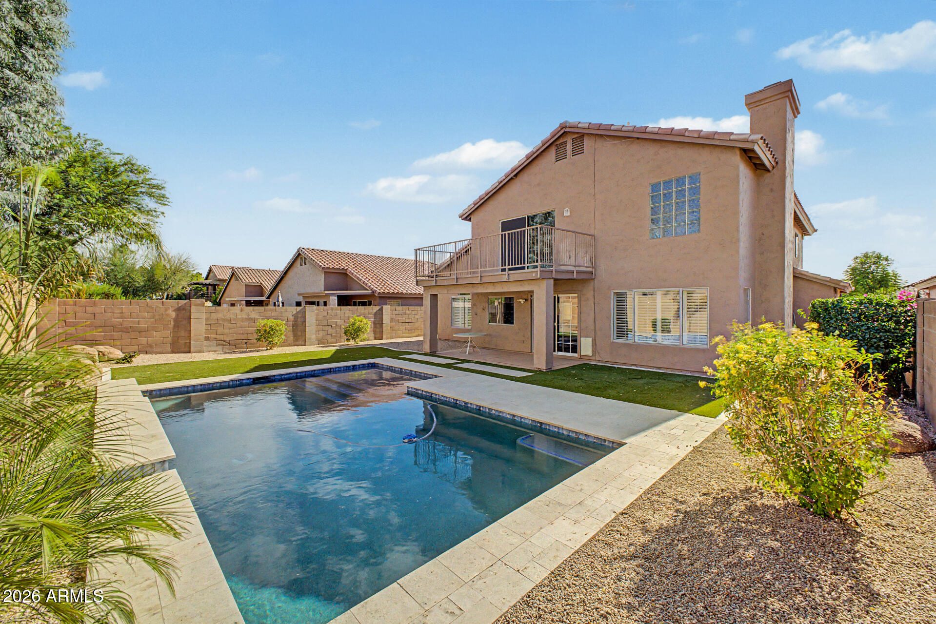 Welcome to this FULLY RENOVATED, freshly painted Farmhouse-style home in 85254's Triple Crown neighborhood with a sparkling Pool built in 2023!  This home is ready for it's main floor flows naturally from the entry through a formal living room and dining area. Anchoring the home, the Kitchen and Great Room open directly to the stunning backyard pool, creating a seamless blend of everyday comfort and effortless entertaining. The kitchen is well-appointed with stainless steel appliances, a walk-in pantry, generous storage, and plenty of natural light. A fourth bedroom or home office, served by a full bathroom, rounds out the main level.
Upstairs, the primary suite is a true retreat -- complete with a large walk-in closet, a private balcony overlooking the pool and backyard, and a spa-inspir Upstairs, the primary suite is a true retreat -- complete with a large walk-in closet, a private balcony overlooking the pool and backyard, and a spa-inspired bathroom featuring a soaking tub, separate shower, imported mirrors and dual vanities.
The backyard is an entertainer's dream. The pool, added in 2023, is complemented by elegant travertine decking -- a gorgeous finishing touch to this exceptional property.  Close to all of the new dining and shopping at PV, Kierland and the Scottsdale Quarter this home will delight it's next owners for years to come.
