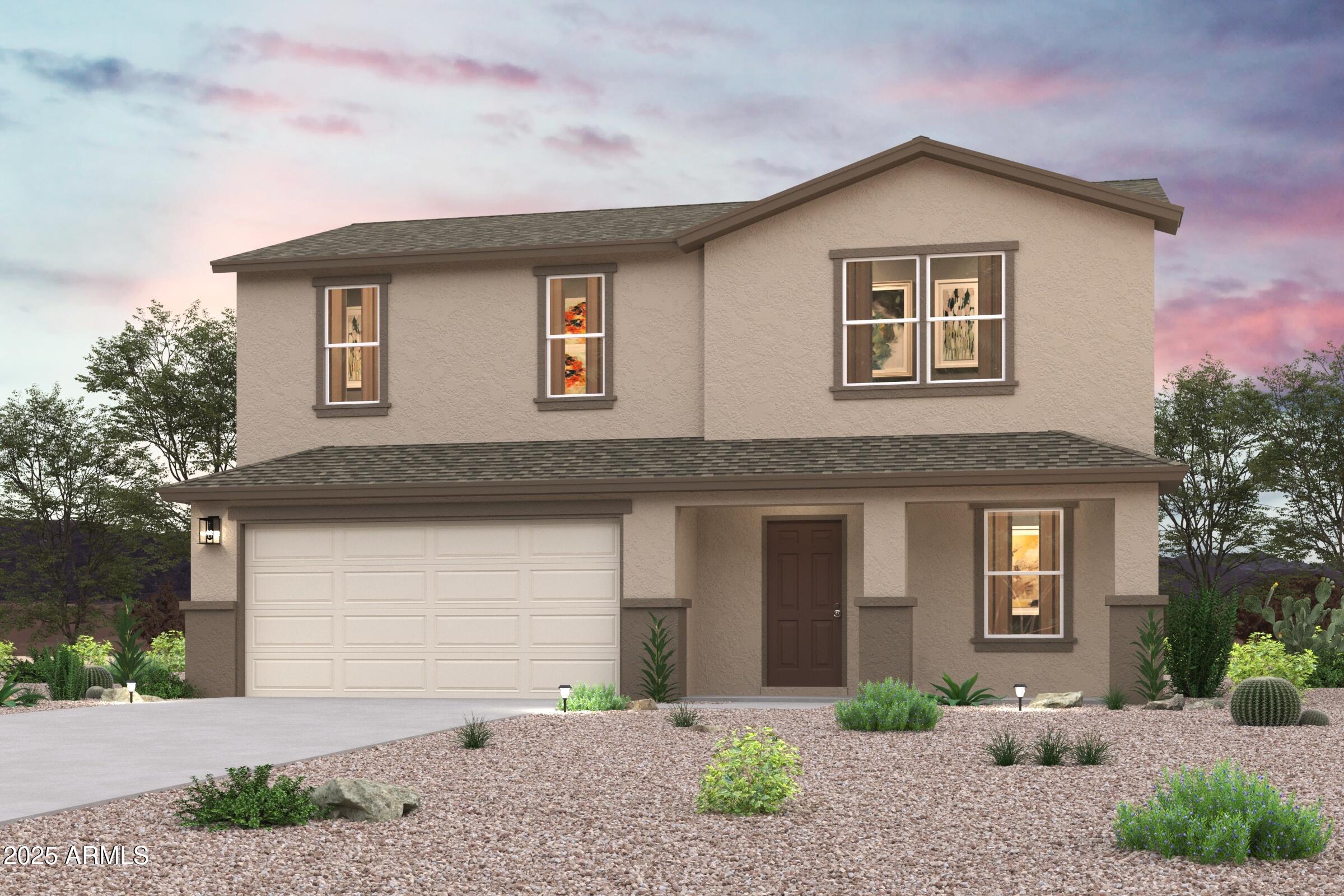 ''Discover Your Dream Home in the Coolidge Gateway Manor! Introducing the Aguila Floor Plan! This thoughtfully designed two-story home offers both functionality and style. The main level features an open concept layout, seamlessly connecting the great room, dining room, and kitchen. The kitchen is equipped with quartz counters, stainless steel appliances, and an island, making it a perfect space for culinary enthusiasts. Adjacent to the kitchen is a convenient dining area that opens up to a patio, ideal for indoor-outdoor living.

The main level also includes a versatile bedroom and a full bath, providing flexibility for guests or additional living space. A 2-bay garage offers ample storage and parking.

On the upper level, the owner's suite provides a serene retreat with a walk-in cl