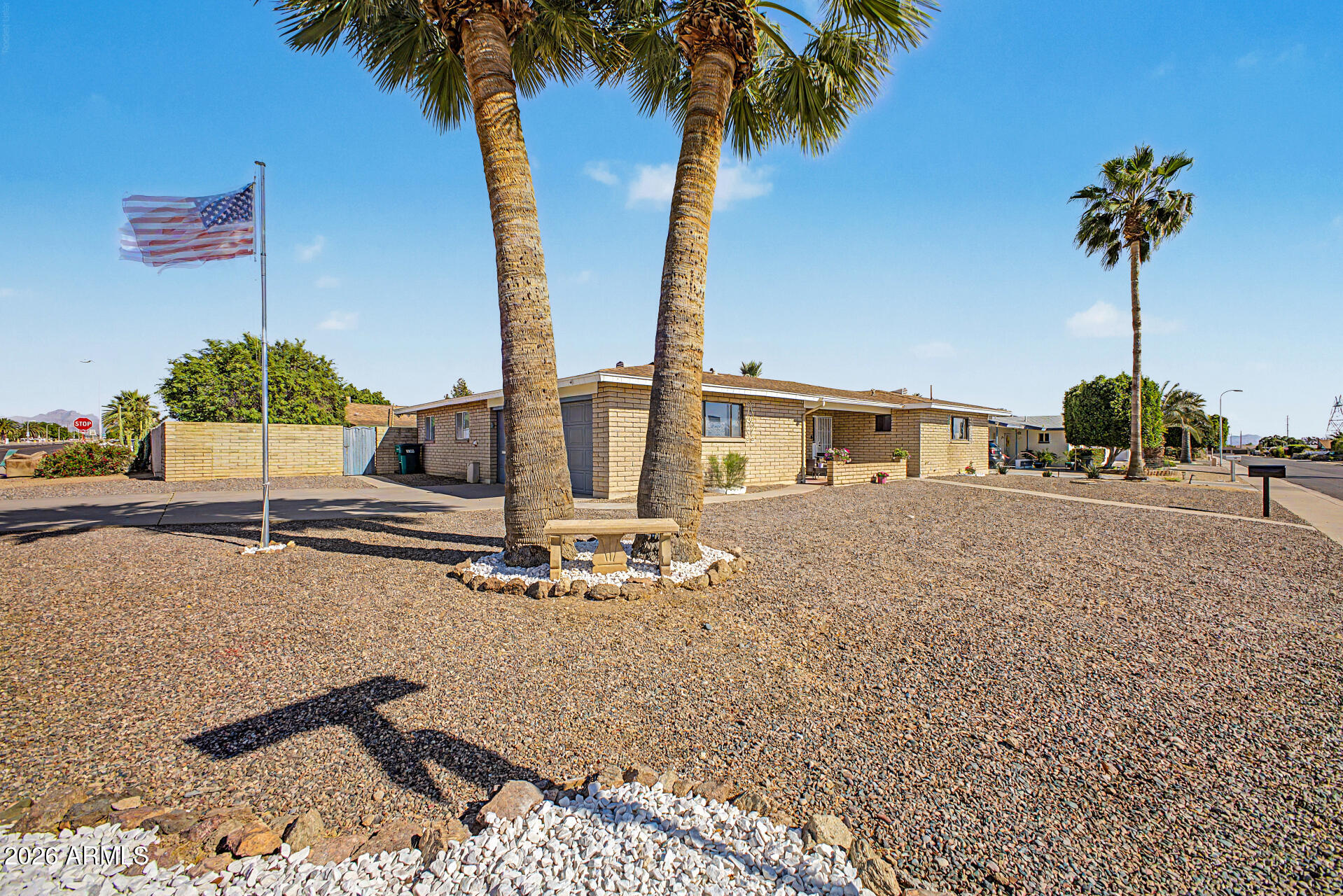 HUGE Corner lot in the desirable 55+ Dreamland Villa community with an extended driveway plus an RV gate and two RV parking areas. Inside features no carpet and brand new remodeled bathrooms. The Arizona room is fully climate-controlled, adding usable living space, along with A LARGE 20'x20' BONUS ROOM with plumbing, sink, and its own AC/heat for a workshop or mother in law suite. Major updates include a 1-year-old heat pump, 6-year-old septic, 2023 3.5 ton HVAC and fully paid solar water heater. Backyard includes a shed and gazebo, both with electricity, plus mature palm trees and canvas shades. Fridge, washer, and dryer, Patio furniture, entertainment system, stand alone fireplace all convey.