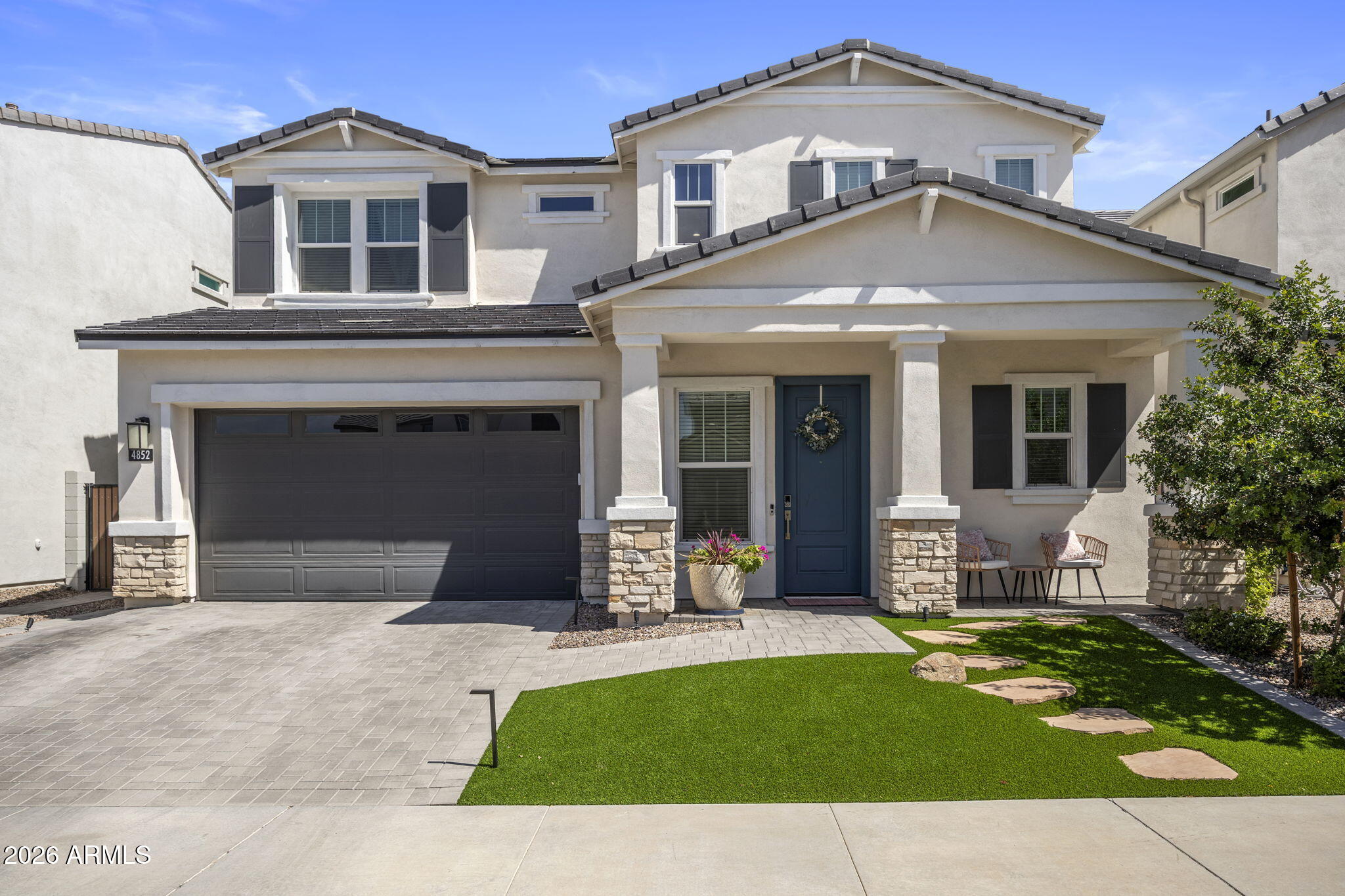 Located in Arabella, a gated community in Scottsdale's magic zip code 85254, this impeccably maintained home is thoughtfully curated for an elevated lifestyle. Offering 3 bedrooms, 2.5 bathrooms, an upstairs loft, side covered courtyard, + a large covered patio, the layout is designed for seamless indoor outdoor living with the kitchen, dining, + living room all opening to the outdoors. The professionally designed landscaping sets the tone, while inside, designer-selected finishes include rich espresso cabinetry, 3 cm granite countertops, a stylish kitchen backsplash, two-tone paint, wood-look tile throughout the main living areas, + plush carpet in the bedrooms. Residents enjoy a pool, spa, playground, and walking paths, all minutes from Desert Ridge, Kierland + Scottsdale Quarter.