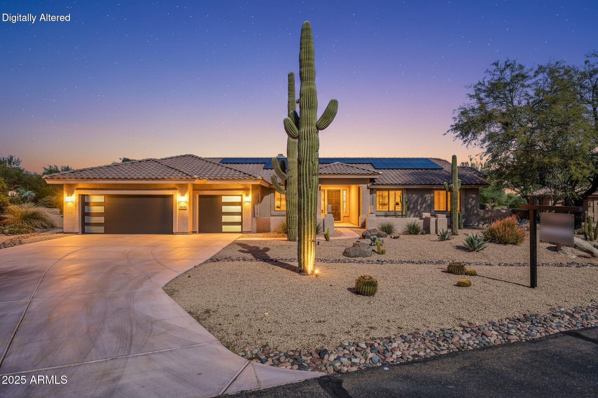 PRICE REDUCED - A COMPLETE REMODEL ,  elevating the home's style, functionality and energy efficiency.  Wake up every day to breathtaking mountain views from the comfort of your covered patio! This stunning 3,186 sq. ft. home is designed for both peaceful relaxation and lively entertaining, with spacious, well-separated living areas that cater to any lifestyle.  Recent renovations enhance the overall elegance and comfort of this home, ensuring a modern and inviting atmosphere. Say goodbye to high electric bills--the fully owned solar system, installed less than two years ago, keeps energy costs low while powering your everyday life efficiently.  For car enthusiasts or golf lovers, the full three-car garage with new epoxy floor provides ample space for vehicles and golf carts.