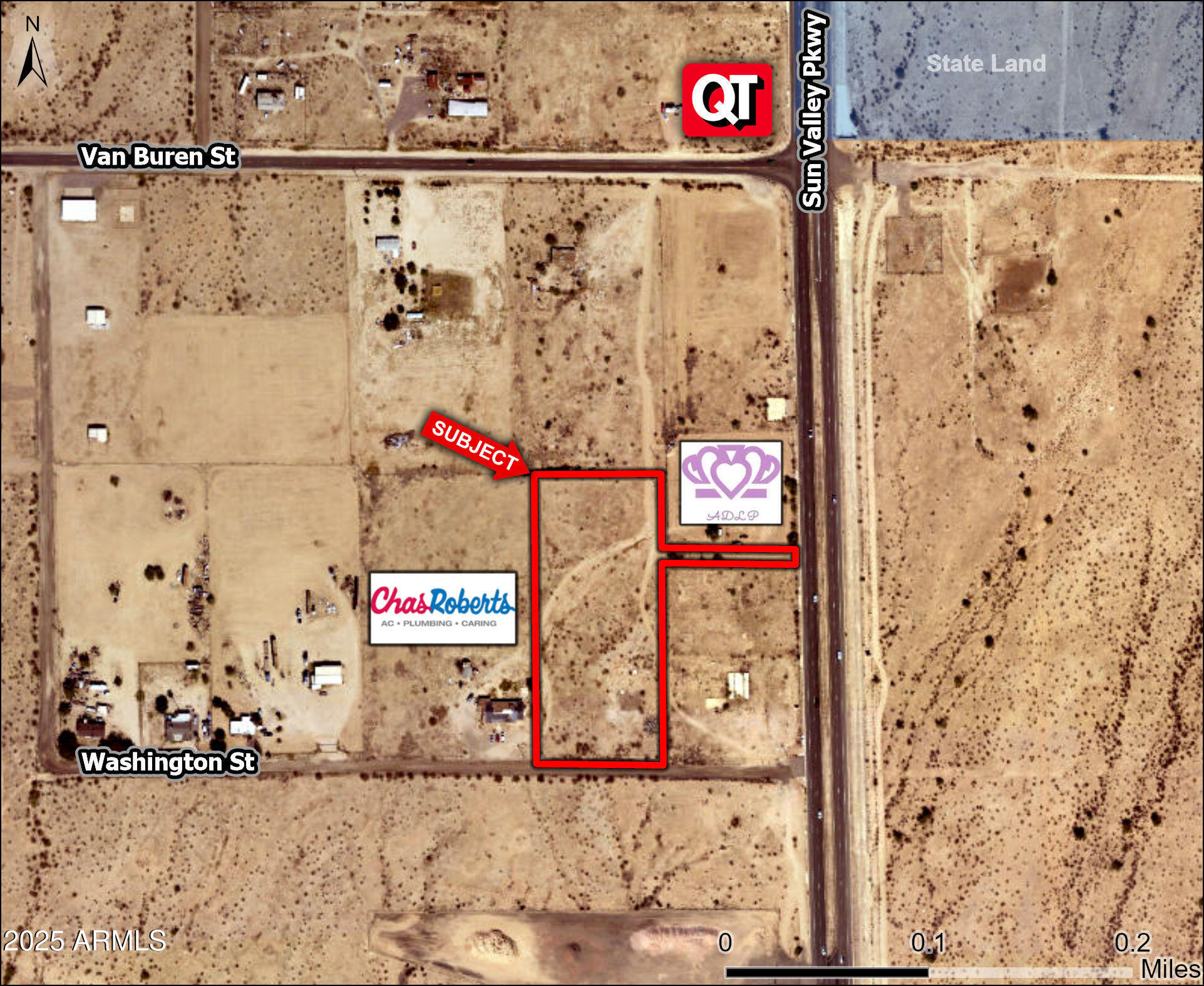 Excellent opportunity to develop commercialspace in a vastly underserved part of WestBuckeye.

Ability to exclusively serve the entire local population, including the sold out 2,918 lot Tartesso Community to the North, the 336 lot West Phoenix Estates community to the West, as well as the incoming 100,000 home Teravalis community, who's residents will all access their homes via the Sun Valley Pkwy. As of today, the entire existing local population (approximately10,000 people) travel to I-10 & Watson for the nearest commercial service.

Teravalis, formerly known as Douglas Ranch, began construction on 10/28/2022 and will reportedly create 1.5 jobs for every home.