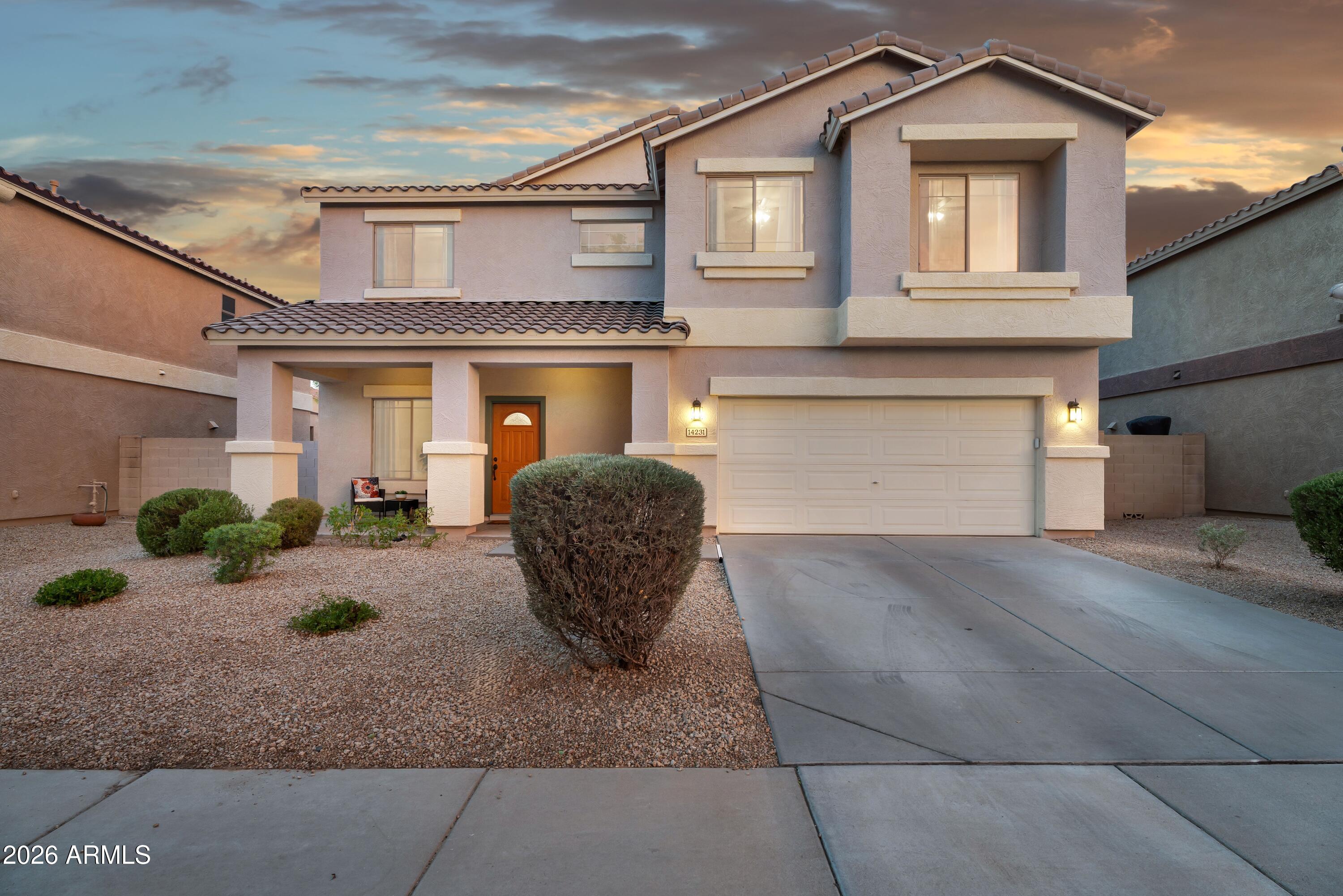 SIERRA VERDE 5 Bedroom + 3 Full Bathroom + Large Loft + Flex Room! Full HVAC replacement (2020) Water Heater (2024) You'll love this versatile floor plan! Downstairs has a flex room plus 1 bedroom & 1 full bathroom! Enjoy reduced electric bills w/ PAID OFF owned solar. The kitchen overlooks the living room & features an island w/ breakfast bar, gas stove, & extended cabinets! Upstairs is the spacious primary bedroom, loft, & 3 spacious bedrooms. Upstairs laundry! Upgraded grey vinyl plank &  tan tile throughout, no carpet! Enjoy a large landscaped backyard with grass, an extended covered patio, shed, room for a pool, gas hook-up for a grill,  electrical for a spa, & 3 citrus trees (tangerine, naval orange, & Meyer lemon) Minutes from great shopping/dining/entertainment!