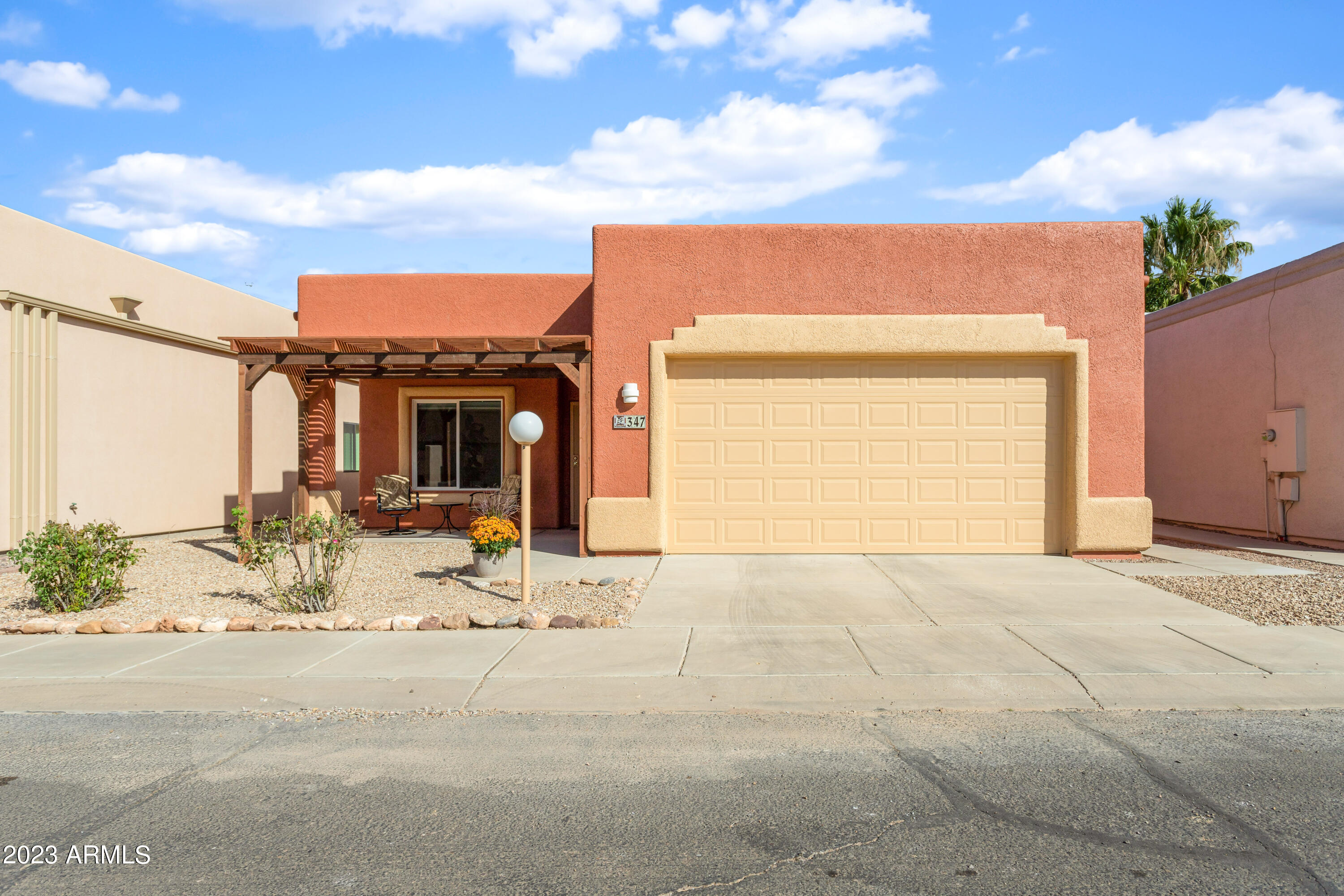 Be blown away by this charming home in highly sought after 55+ community!  Walk in and be wowed by newly installed porcelain wood like tile through out the home. Both bathrooms have been beautifully updated to create the most serene and spa like experience.  Freshly painted interior and exterior. Newly coated roof and a beautiful pergola perfect for sitting and watching the sun set over the Huachuca Mountains.  You don't want to miss your chance to own this gorgeous home!