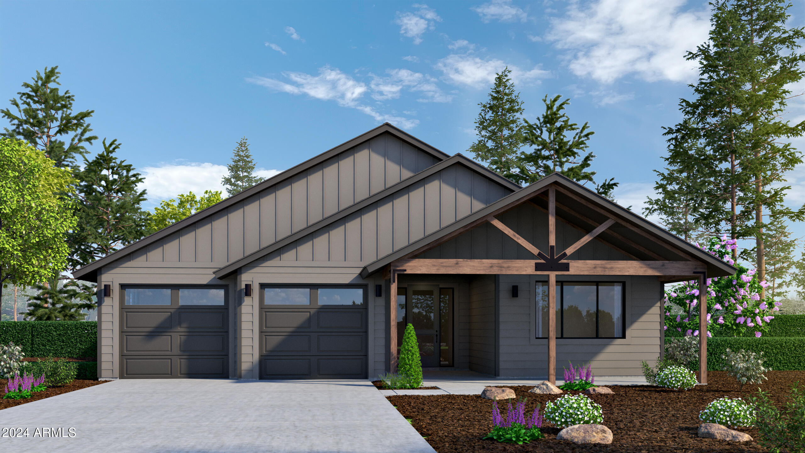 Lot 32 - The Sycamore floorplan, a functional single-level home that blends comfort, style, and flexibility. This spacious 2,042 sq. ft. plan features an inviting open-concept layout, seamlessly connecting the kitchen, dining area, and living room perfect for modern living and entertaining. Offering 3 bedrooms and 2.5 bathrooms, the Sycamore provides effortless living with modern comfort. A convenient 2 car garage completes the design, making the Sycamore the ideal blend of practicality and contemporary charm. The Highlands at Tovar Springs, Flagstaff's newest luxury community where elevated living meets breathtaking natural beauty. Nestled within the world's largest stand of majestic Ponderosa Pines, this exclusive enclave offers a true mountain lifestyle without sacrificing modern convenience. Residents can enjoy the serenity of nature while staying seamlessly connected to everything they need. Perfect for outdoor enthusiasts, providing endless opportunities for hiking, exploring, and embracing Flagstaff's stunning landscapes. Discover the ideal blend of luxury, adventure, and tranquility at The Highlands at Tovar Springs.
