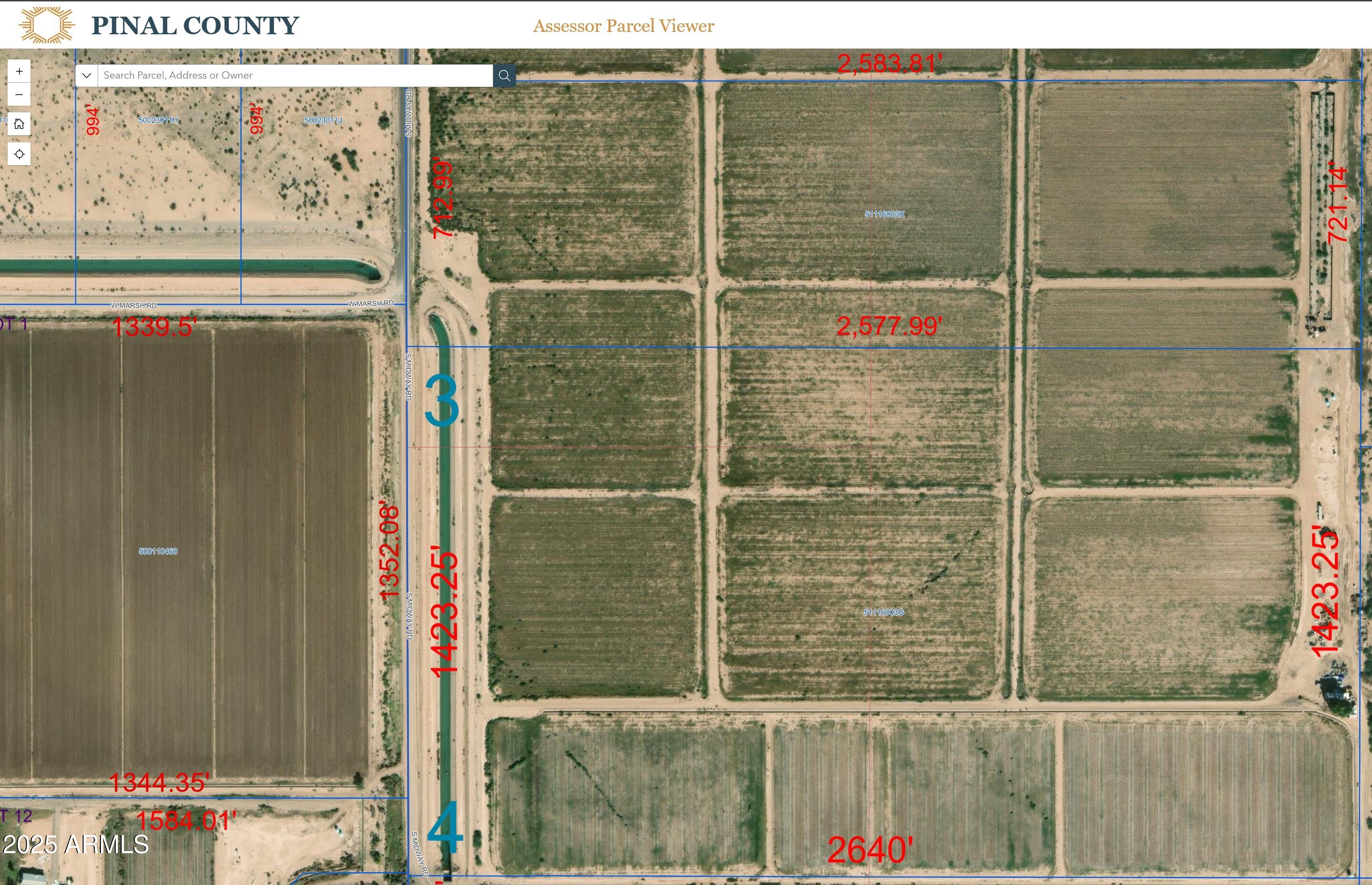 Exceptional opportunity to acquire two large parcels totaling approximately 128 acres in Casa Grande, AZ. This versatile agricultural property includes both a domestic well and an agricultural well, plus valuable irrigation water rights. The land has a strong farming history, producing corn and other crops. Property improvements include a small mobile home and a brick structure on approximately ¾ acre, previously used for livestock operations. Located on paved Midway Road, the property borders the 40-foot Santa Rosa Canal and sits adjacent to the Attesa development, a major planned destination featuring racing, residential, hotel, and dining uses. Additional parcels may be available, making this an ideal investment, agricultural holding, or future development opportunity.