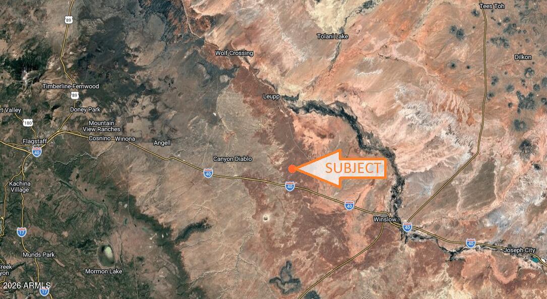 LARGE 40 ACRE PARCEL FOR SALE LOCATED BETWEEN FLAGSTAFF & WINSLOW, AZ. JUST A SHORT DRIVE TO THE LITTLE COLORADO RIVER, CANYON DIABLO, AND THE FAMOUS METEOR CRATER.   IDEAL FOR OFF-GRID/RECREATIONAL USE.  APPX 4900 FT ELEVATION. ZONED G-10AC MIN. COCONINO COUNTY APN 406-71-008A. *SELLER MAY CARRY*BUYER TO VERIFY SCHOOLS, ZONING/USE , UTILITIES, ACCESS & ALL PERTINENT INFORMATION. USE CAUTION, LAST FEW MILES ARE ONLY DIRT TRAILS. 4WD/HIGH CLEARANCE VEHICLE NEEDED.  DO NOT USE ADDRESS TO LOCATE, MUST USE GIS MAPS & GPS COORD 35.136742, -110.949626.