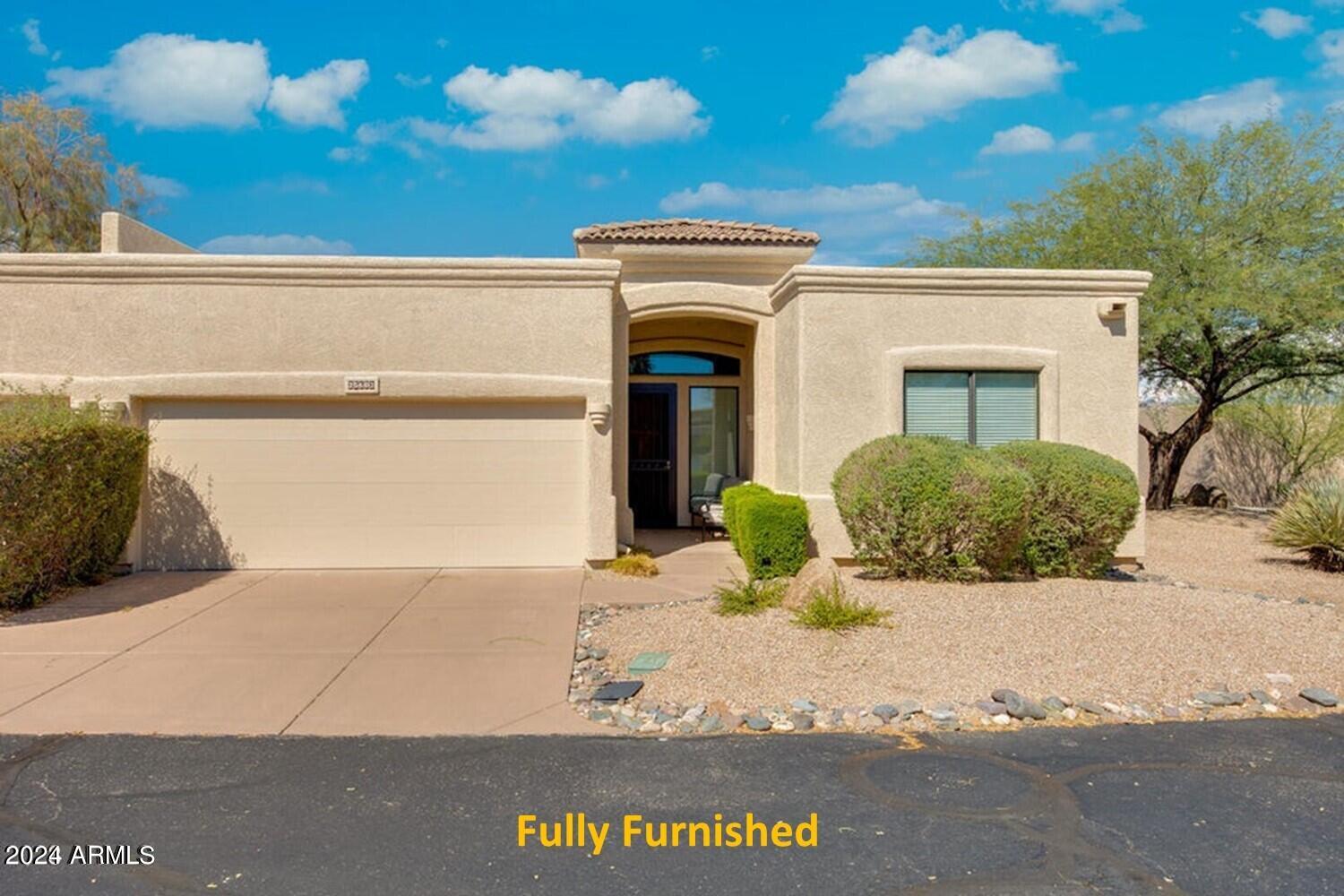 Welcome to your perfect retirement retreat -- priced to sell and move-in ready! This amazing fully furnished townhome is nestled in the desirable 55+ Rio Verde Country Club community, offering an active lifestyle within a truly peaceful setting.
Inside you'll find a huge living room/family room, two bedrooms and a spacious kitchen that flows seamlessly into the breakfast/dining room. The open and inviting floor plan makes this home as comfortable as it is beautiful. Step outside to an inviting covered patio. 
Easy walking distance to all the amenities of the community center and clubhouse, and just steps from the Rio Verde Country Store, Church, and Post Office. With everything you need close by, every day feels like a vacation.
Offered fully furnished with a 2-car garage and low-maintenance living -- this home is completely move-in ready. With the beautiful surroundings and an active, vibrant community, this is the place to be! Come enjoy the Verdes!