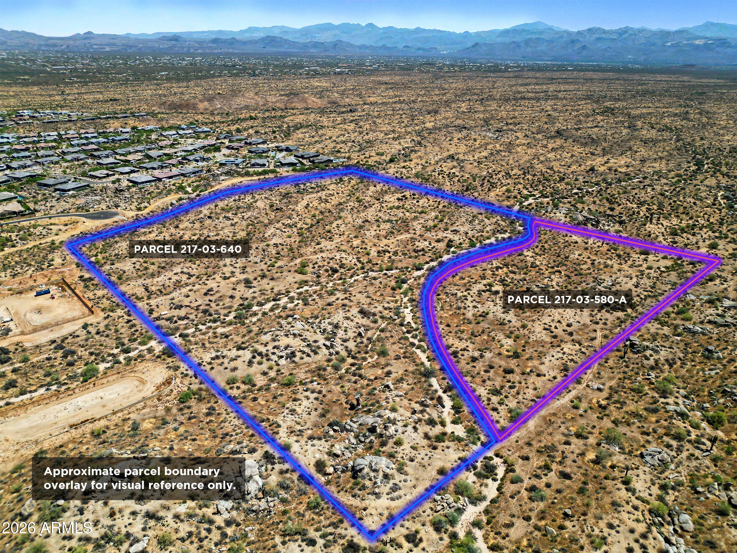Exceptionally rare land opportunity for 40 PRIME acres in North Scottsdale! Parcels 217-03-580A & 217-03-640 are being offered together, totaling just over 40 acres, with the most desirable location a builder/developer could ask for. The southern boundary sits directly along the McDowell Sonoran Preserve - offering protected open space, breathtaking mountain views, & exceptional privacy. The eastern boundary adjoins Arizona State Trust Land, providing expansive desert views & scenic vistas of Four Peaks. Adjacent to the prestigious Storyrock master-planned community & surrounded by multimillion dollar homes, this is an outstanding opportunity for a luxury custom home builder, developer, or investor seeking estate-sized homesites in one of Scottsdale's fastest-growing luxury corridors!