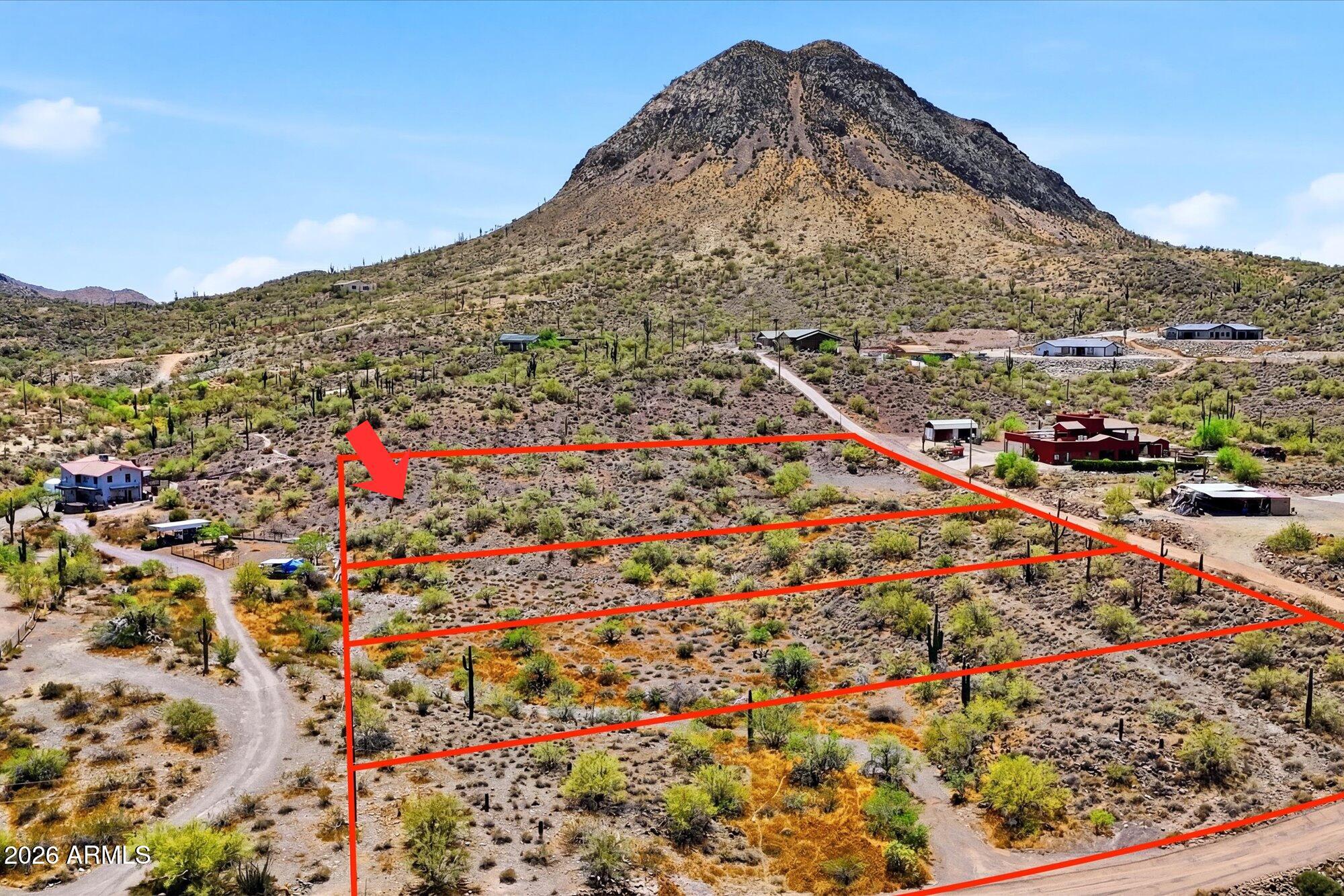 Create your own paradise In New River! Proposed parcel from a larger acreage offering power nearby, not in a flood zone,  and a prime location just off the pavement. Enjoy stunning mountain views, breathtaking sunsets, and convenient access to I-17 and the greater Phoenix metro area. No HOA and endless possibilities all at your fingertips. Buyer to verify zoning/use, utilities, access, lot dimensions, and all other pertinent information. Lot split to be completed prior to close of escrow. Do not use address to locate; use GPS coordinates 33.913739, -112.121212.
Proposed parcel from a larger acreage offering. Final lot dimensions and APN to be assigned upon completion of the lot split.