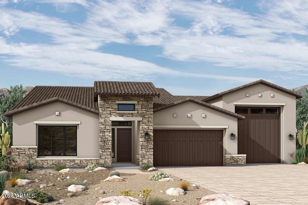 BRAND NEW single level in gated community w/4 beds, 4.5 baths, study and 3 car PLUS RV GARAGE; open plan with 10'-12' ceilings in family/kitchen and cathedral ceiling in owner's retreat, 8' doors, 12' sliding glass door in both dining and family exiting to extended covered living area; chef's kitchen with warm lower cabinets and white uppers, quartz tops w/white tile backsplash, huge walkin pantry, stainless GE Monogram appliances w/gas rangetop, upgraded plank tile, carpet/pad, 2-tone paint throughout; added upper/lower abianets in utility room; spa-like owner's bath with dual sinks, free standing soaking tub and tiled super shower w/huge walkin closet; 2X6 CONSTRUCTION AND EXTENSIVE NEW HOME WARRANTY.