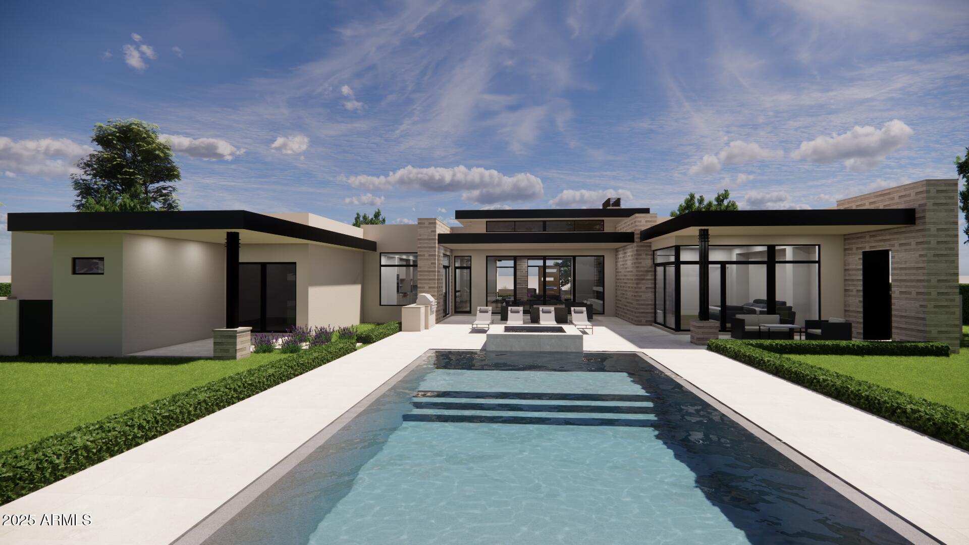 Beautiful new build by Armstrong Construction in desirable Scottsdale neighborhood! Certificate of Occupancy just issued! 5,800 sf Main house 4 bed/5 ba + Office (or 5th bed/gym) and a detached 650 sf studio casita. Elevated designer finishes by Janet Brooks Design. Rift cut oak cabinetry, large format soft beige tile, pecan colored wood floors - perfectly coordinated with ''wow'' features. Separate kids living area & bedrooms. Backyard with Ramada + Fireplace overlooking the extended pool. Laundry room of dreams with island, 2 W/D units and dog wash. Primary Suite & Office located on own side of house. Luxury primary bath has tub, shower & spacious closet with double doors. Office has own front entrance and patio.