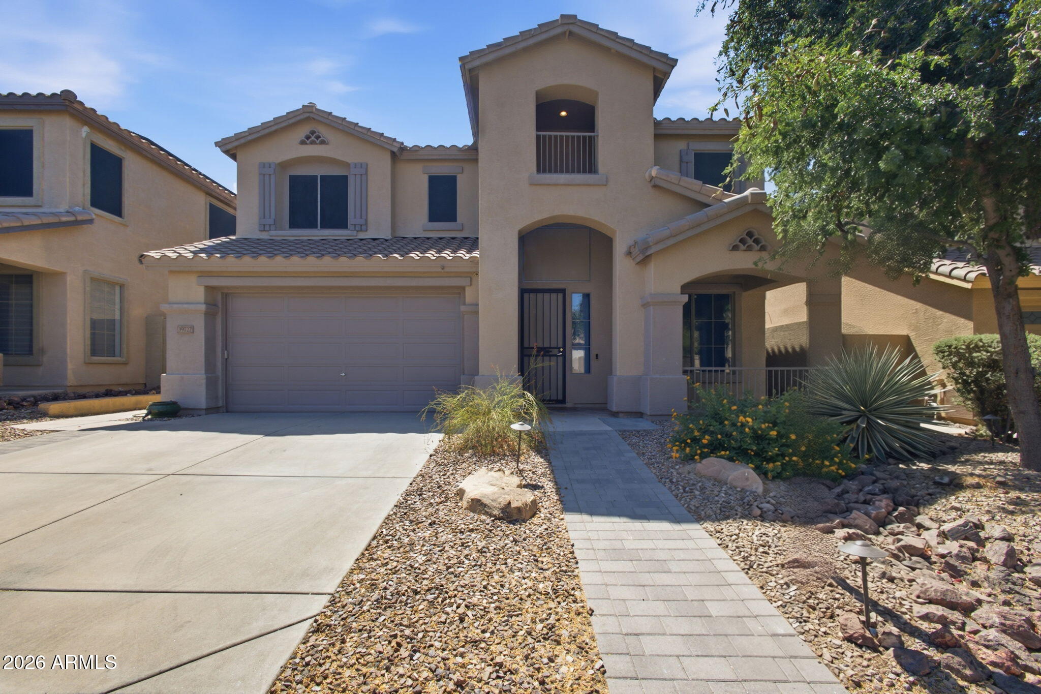 Spacious 5-bedroom, two-story, Anthem home with xeriscaped backyard equipped with gas fire pit and grill. Recently upgraded quartz counters and newly painted cabinets in the kitchen and bathrooms. Main floor includes formal living room, kitchen, informal living room/dining room, bathroom, office, and primary suite with private patio entrance. Second story includes loft, oversized storage closet, 4 bedrooms, 2 full bathrooms, and laundry room.
Additional upgrades include OWNED 10.83 kW solar system, tankless gas water heater, carbon filter & soft water treatment system, recently replaced AC units, and insulated garage door.
Gorgeous move-in ready home. Conveniently located near 2 parks; a quick 5 min drive to the community center (gym, pool/waterpark, pickleball) and library; walking distance to the high school; easy access to I-17.