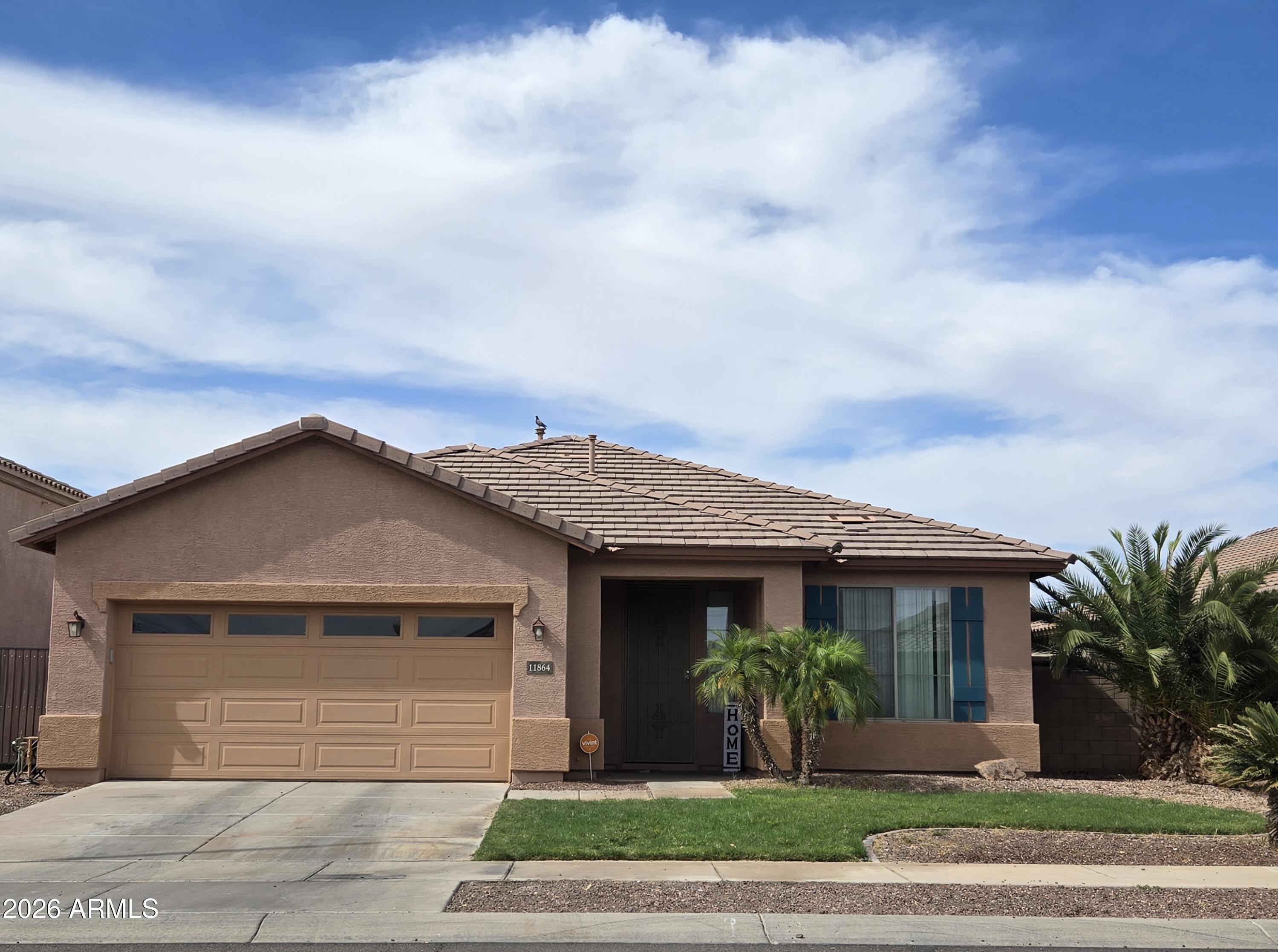 Single level, move in ready 2000+ sq/ft home, with owned (paid off) solar, AC unit and water heater replaced early 2021. Exterior painted Jan 2026. 4 bed/2 bath 9' flat ceilings. Kitchen with upgraded maple cabinets. Fridge, washer and dryer included. Cabinets and countertop folding area in laundry room. New carpet and freshly painted bedrooms/closets, Owners' suite with walk in closet, double sinks, separate tub and shower. Large backyard with fire pit, dog door and dog run, quiet cul-de-sac with park 1 house down the street!