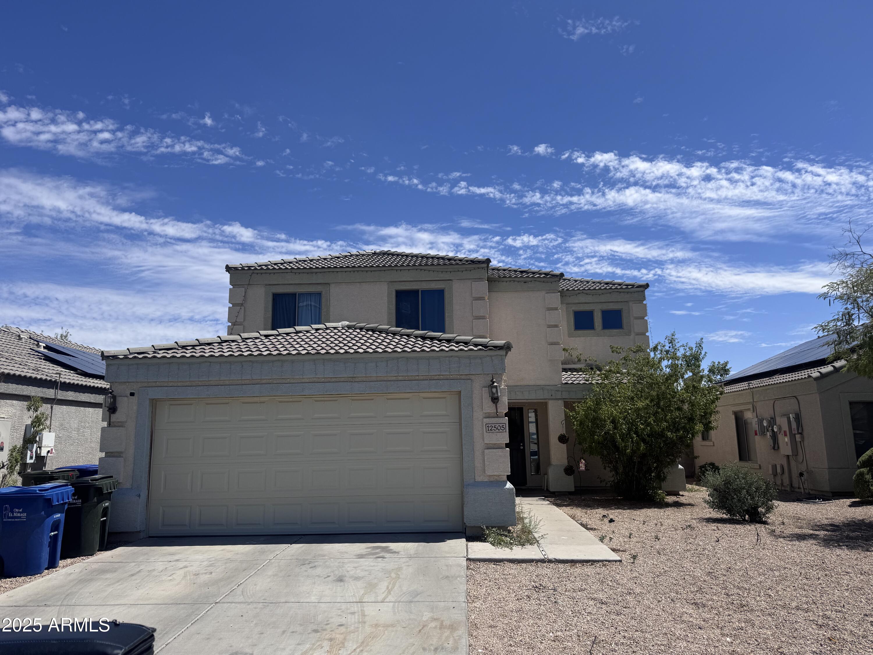 NO HOA! Solar! Downstairs Master Bedroom!! Short- Sale Opportunity!! Spacious Two-Story, Energy-Efficient home, Northern/ Southern Exposure. In the great city of El Mirage! Offering 4 bedrooms, 2 full bathrooms, 9 ft ceilings, Semi-open floor plan with spacious kitchen that includes built-in appliances, recessed lighting, a pantry, ample cabinetry & counter space, and a 2-tiered peninsula. Wood- like and carpet flooring t/o. Tile in bathrooms. Inviting living areas. Backyard covered patio ideal for outdoor living space. Make the smart move today!