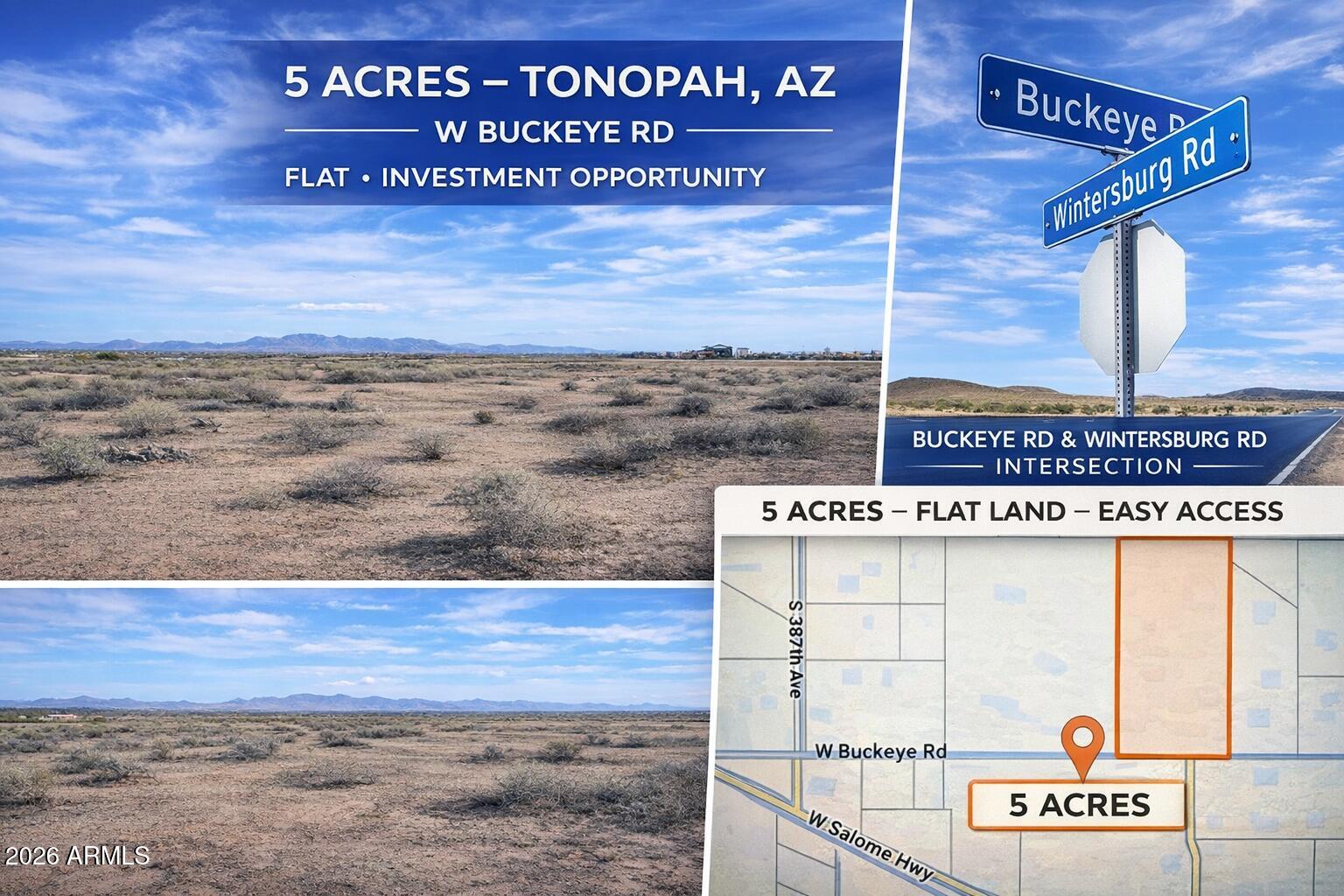 This 5-acre parcel in Tonopah offers flat, buildable land with breathtaking desert views an ideal opportunity for a custom home, ranch setup, or long-term investment. Located in a growing area with nearby homes and power in the vicinity, this property combines privacy with convenience, offering easy access via paved roads. Great potential for future split (buyer to verify).