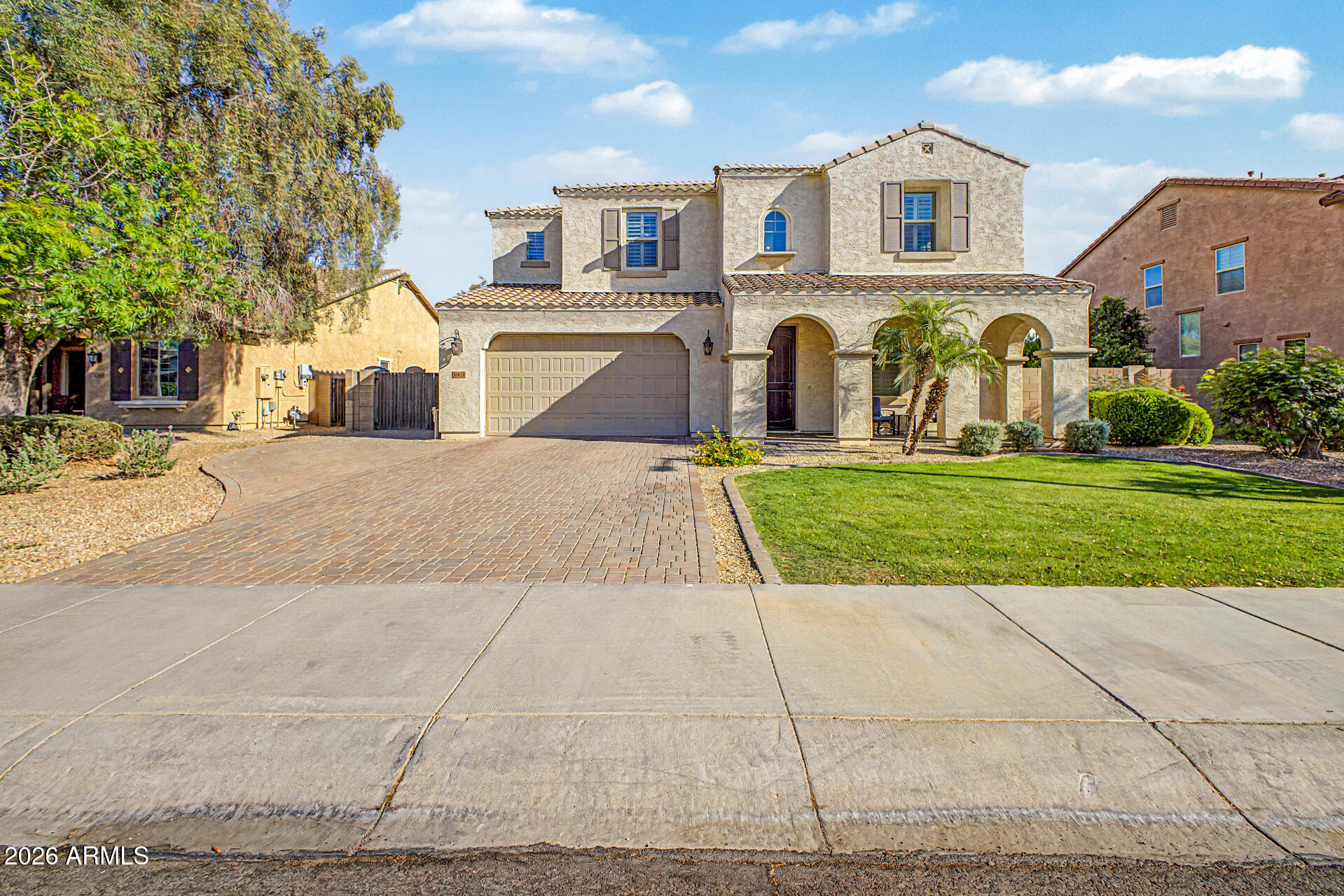 Pride of ownership! Presenting this beautiful 4-bedroom home featuring a 2-car garage, an RV gate, a lovely curb appeal, & a cozy front patio. Discover a desirable great room filled w/abundant natural light & enhanced by wood-look & tile flooring, plantation shutters, crown moulding, & ceiling fans t/o, creating a warm & inviting ambiance. Fabulous kitchen offers recessed & pendant lighting, matching appliances, a walk-in pantry, ample cabinets, a butler's service area,  granite counters, & a prep island w/a breakfast bar. Serene primary retreat boasts plush carpet, an ensuite, & a walk-in closet. Additionally, this gem includes a dedicated den/office, flexible loft, & a 2nd main bedroom with its own bathroom. Spacious backyard provides a covered patio & storage shed. Don't miss out!