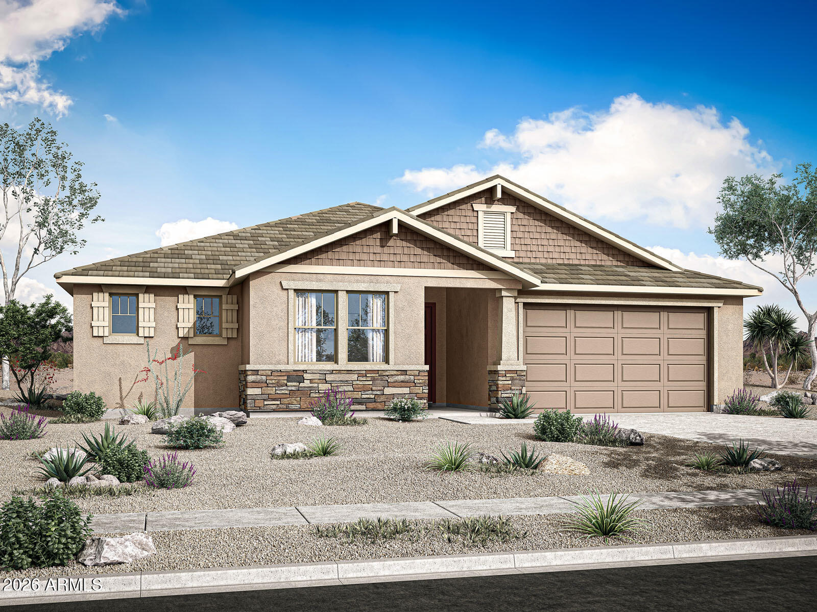 The Burgundy floorplan is a spacious single-story spanning 2,488 square feet with 3 bedrooms and a flex room, 2.5 bathrooms, and a 3-car tandem garage. Abundant living space meets versatility, starting with the expansive open-concept Great Room. A sliding glass door enhances the connection to outdoor living between the patio and Great Room. The kitchen overlooks the great room, perfect for entertaining. Whether enjoying cozy family time or hosting elegant dinner parties, the seamless layout offers endless possibilities. Retreat to the private owner's suite, complete with a spacious walk-in closet and a luxurious owners bath. Bedrooms 2 and 3 sit at the front of the home, both bedrooms offering large walk in closets. The flex space sits just off the foyer, and enjoy an large 3 car garage