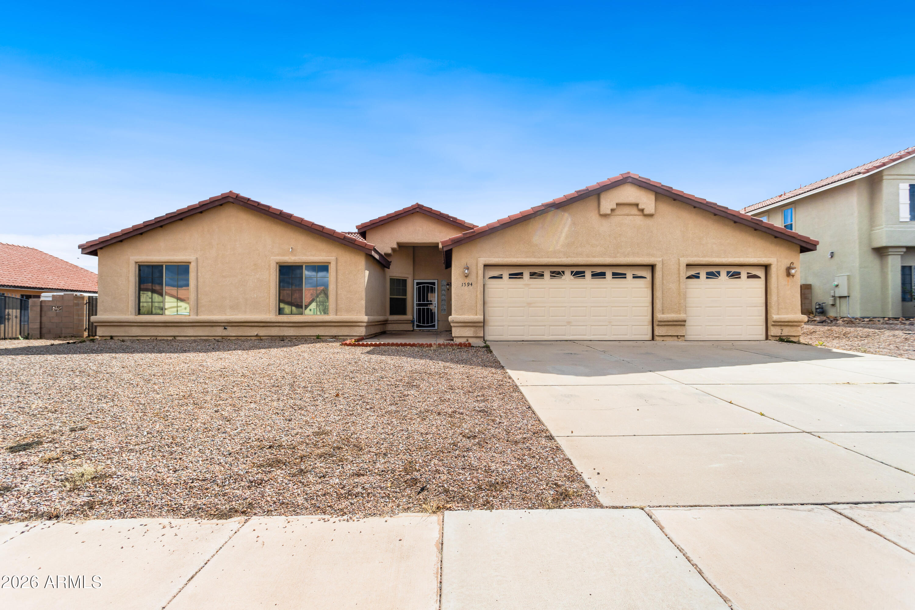 Beautiful 4-bedroom, 2-bath home with a 3-car garage, located on a spacious lot with an RV gate in the desirable Coronado Crossings community. This wonderful family home offers an inviting open layout with a generous living and dining area, a private primary suite with a walk-in closet, and an updated kitchen with a cozy breakfast nook that opens to the family room. Perfect for gatherings and everyday living. Step outside to a covered patio and an easy-to-maintain backyard ideal for relaxing or play. Conveniently located near Fort Huachuca, schools, and shopping, this home is a must-see!