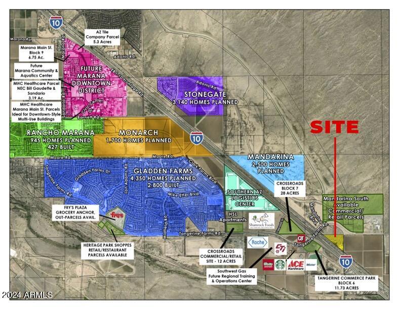 Amazing Opportunity in the rapidly growing Marana AZ market. See attached map for all the new development happening in and around Marana! Thousands of new homes are going up on both sides of the 10 and Tangerine. Numerous new developments coming soon with all the big name stores and national brands! This parcel was once an RV Park and has ''Legacy Zoning'' that affords the opportunity to develop this property into nearly any type of project (excluding residential). This is a truly unique property with freeway frontage and access to Tangerine Rd, Marana, Oro Valley and all the growth that is moving to the area. Investment Highlights
1. Strategic Location and Market Growth

    Prime Location: Situated with freeway frontage along I-10 and direct access to Tangerine Road, the property benefits from high visibility and connectivity to Marana, Oro Valley, and Tucson.

    Rapid Regional Development: Marana is experiencing significant growth, with thousands of new homes being constructed on both sides of I-10 and Tangerine Road. Major national brands and commercial developments, such as Chipotle, Pima Federal Credit Union, U-Haul, Burger King, Taco Bell, Ace Hardware, and Shamrock Foods, are under construction or review nearby, signaling strong economic momentum.

    Proximity to Key Infrastructure: Located just 1.25 miles from the I-10 Tangerine Road exit, the property is well-positioned to capitalize on the area's expanding infrastructure and population growth.

2. Flexible Legacy Zoning

    Unique Zoning Advantage: The property benefits from "Legacy Zoning" (Marana - E), which allows for a wide range of commercial and industrial uses, excluding residential development. Potential uses include RV park, storage facilities, warehouse, distribution, retail, office, hotel, restaurant pads, car charging stations, manufacturing, or tiny homes.

    Subdivision Potential: The 16.73-acre lot can be subdivided into smaller acre lots, offering flexibility for investors to tailor development to market demand or sell portions of the land.

3. Infrastructure and Readiness

    Utility Access: The property has access to electric and water utilities at the lot lines, with Marana planning to install municipal water to the property frontage. An access easement will be provided during the Tangerine Road widening project, enhancing accessibility.

    Permit-Ready Potential: A preliminary study by the seller outlines viable development options, such as a medium-level distribution center or a hotel pad with retail/restaurant pads and car charging stations, streamlining the planning process for investors.

4. Investment and Financing

    Competitive Pricing: Listed at $5 per square foot, for the 16.73-acre parcel (728,538 square feet), the property offers a cost-effective entry point in a high-growth market.

    Competetive financing is available.

5. Diverse Development Opportunities

    RV Park and Storage Demand: The property's history as an RV park, combined with its zoning, makes it ideal for redeveloping into a modern RV park or storage facility, catering to the growing demand for recreational and storage solutions in the region.

    Mixed-Use Potential: The zoning and location support a variety of commercial uses, such as retail, office, or industrial projects, allowing investors to capitalize on Marana's commercial expansion.

    High-Growth Corridor: Adjacent to the Marana Technology Center and surrounded by industrial and commercial projects (e.g., PVB Metal Fabrications, SAS Services), the property is in a "path of progress" with strong potential for appreciation.

6. Environmental and Market Stability

    Low Environmental Risk: The property has a decreasing flood risk, increasing wildfire risk, severe heat risk (6 days above 109°F annually), and minimal wind and air quality risks, providing a stable environment for development.

    Strong Local Economy: Marana's ongoing capital improvement projects, including transportation, water, and community developments, support long-term economic stability and growth, enhancing the property's investment potential.

Conclusion

The 9001 W Tangerine Road property is a unique investment opportunity in a rapidly developing area of Marana, AZ. Its strategic location, flexible zoning, existing infrastructure, and diverse development potential make it an attractive option for investors seeking to capitalize on the region's growth. Whether redeveloped as an RV park, storage facility, or mixed-use commercial project, this property is well-positioned to deliver strong returns in a high-demand market.