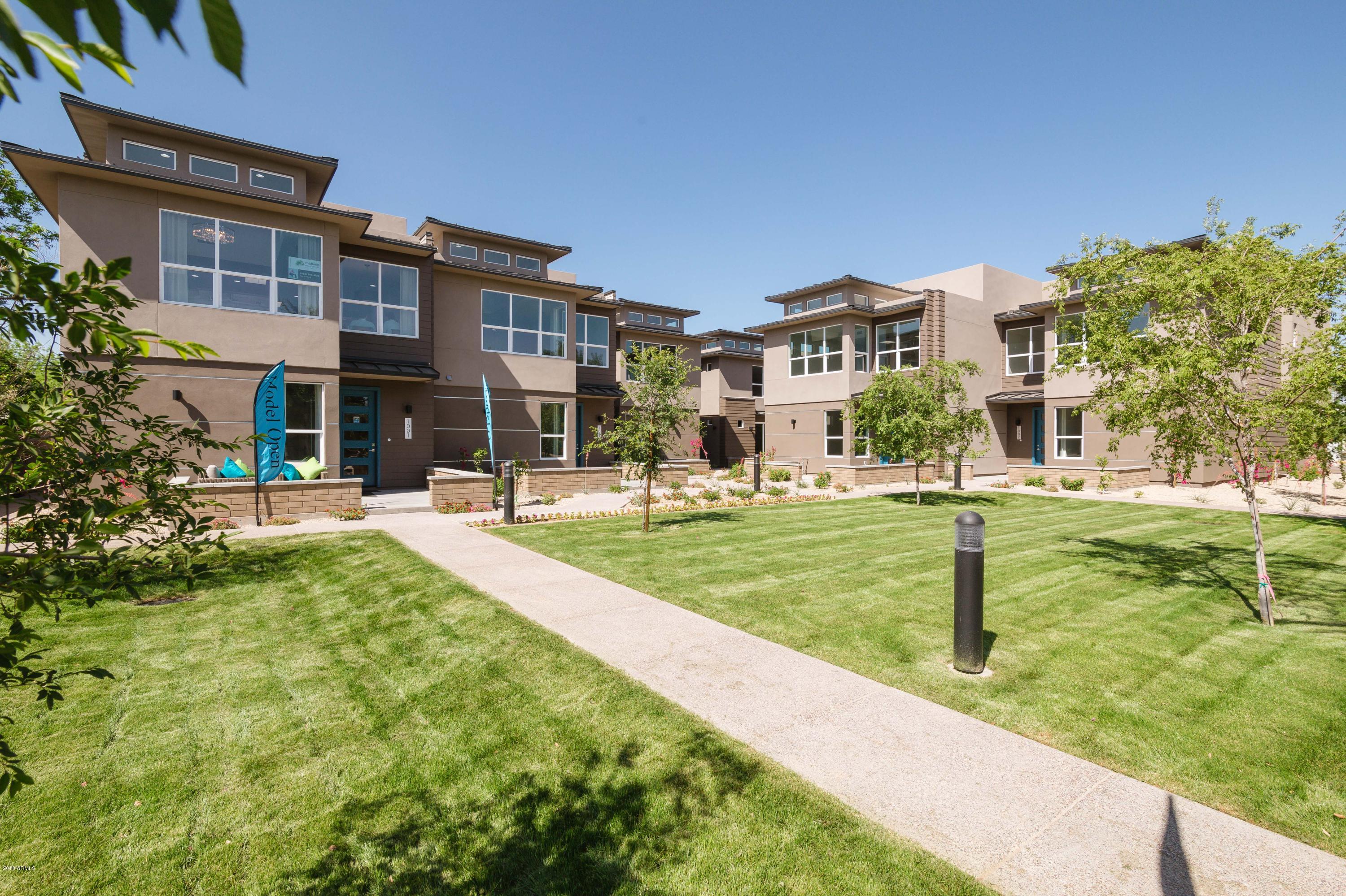 Community of 7 highly-upgraded, individually-metered townhomes located in an OPPORTUNITY ZONE! Units can be rented for an avg of $3000/mo or sold individually. These luxurious, detailed and well planned 3 bed, 3 bath urban townhomes have all the lavish finishes you would expect in a custom home- including attached 2 car side-by-side garage, and open floor plans with dual-master bedrooms! The homes are solidly crafted with insulated interior walls, soaring ceilings, and solid core doors. Upgraded finishes in each unit total over $100k and smart kitchen appliances are all included. In demand, convenient, urban location only 1 mile from ASU and close to the 202, tempe town lake business parks, and PHX airport. List price is already below replacement cost and current construction cost