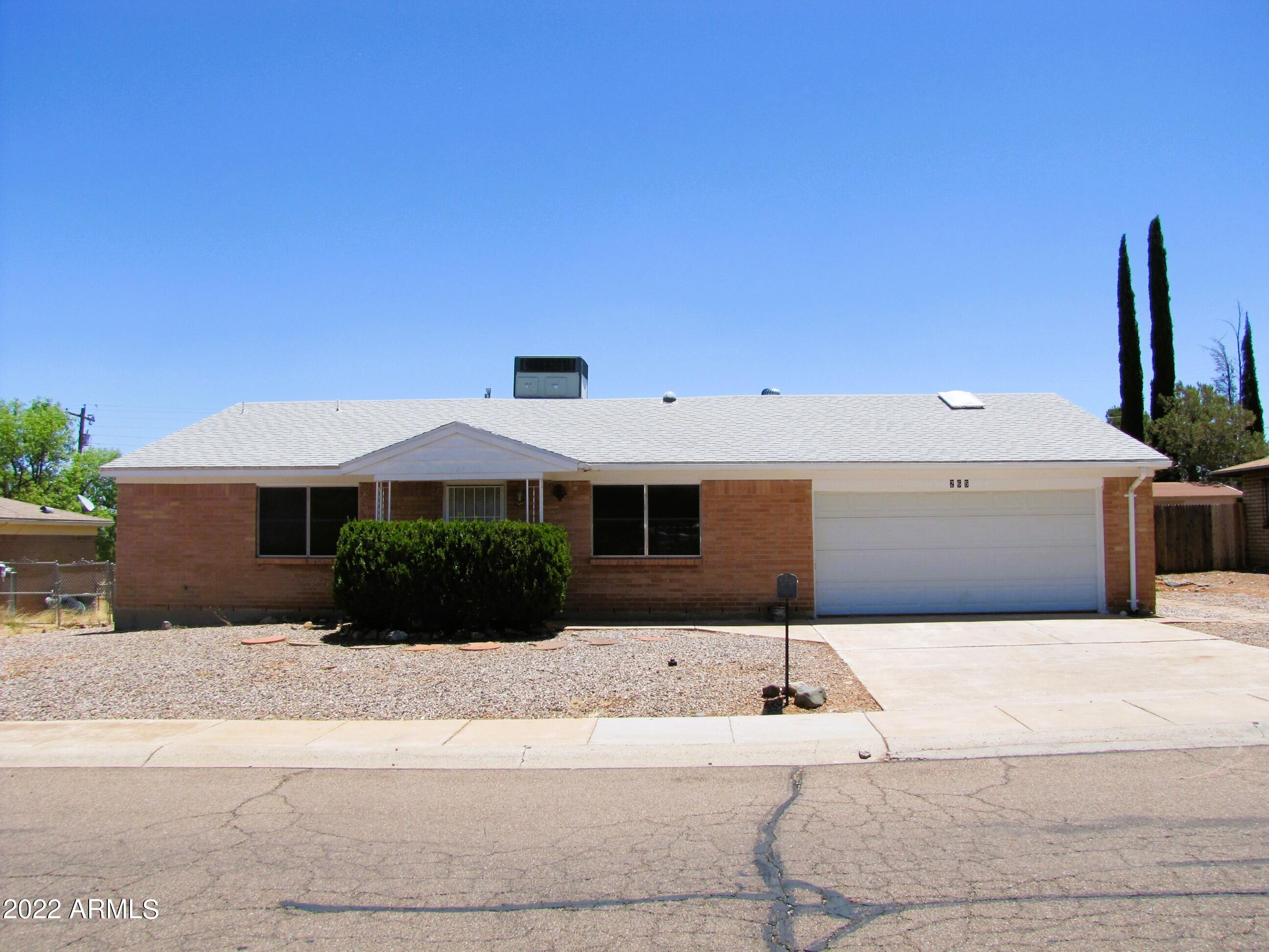 This well-maintained, 3BR/2BA/2CG, 1853 sq.ft. home is centrally located in Sierra Vista, AZ minutes from Ft. Huachuca, schools, shopping and Canyon Vista Medical Center. The open floor plan includes a large living area, new carpet, fresh paint, central A/C, an Arizona room and a fireplace. The yards are landscaped and include lots of storage. Call today.