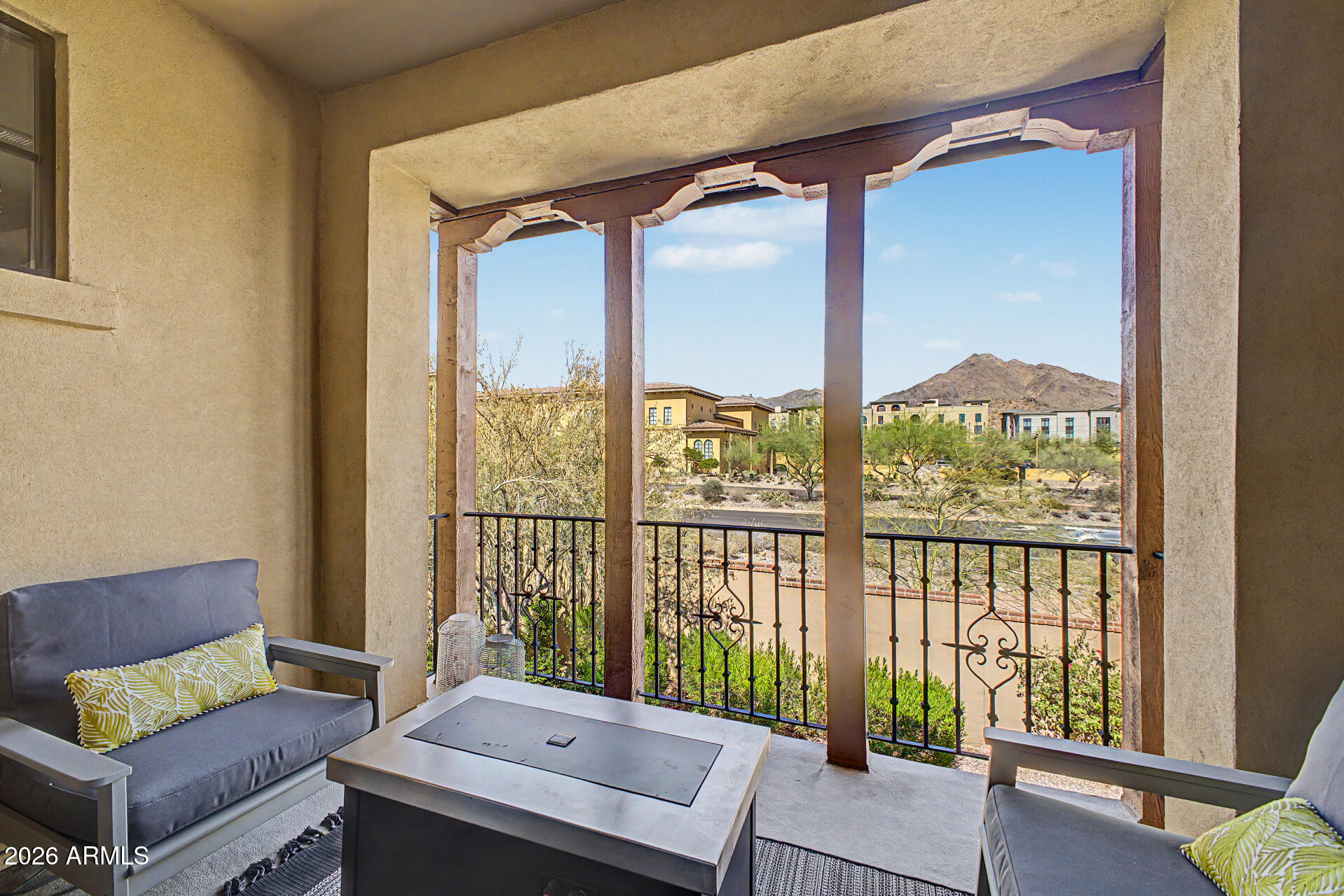 Experience the coveted DC Ranch lifestyle in this gated 2-bedroom, 2-bath home with bonus office space on the second level. Enjoy stunning McDowell Mountain views from your private balcony, along with upgraded, tasteful finishes throughout. The thoughtfully designed kitchen features newer appliances, a gas range, and opens to inviting living spaces highlighted by a cozy gas fireplace. A 2-car garage with direct unit access adds everyday convenience. Residents enjoy an abundance of amenities including a pool and spa, kids' splash pad, multiple community centers, parks, and convenient to the nearby Village Health Club & Spa. Outdoor enthusiasts will love being close to the popular Gateway Loop Trailhead and endless hiking opportunities. Perfect lock-n-leave!