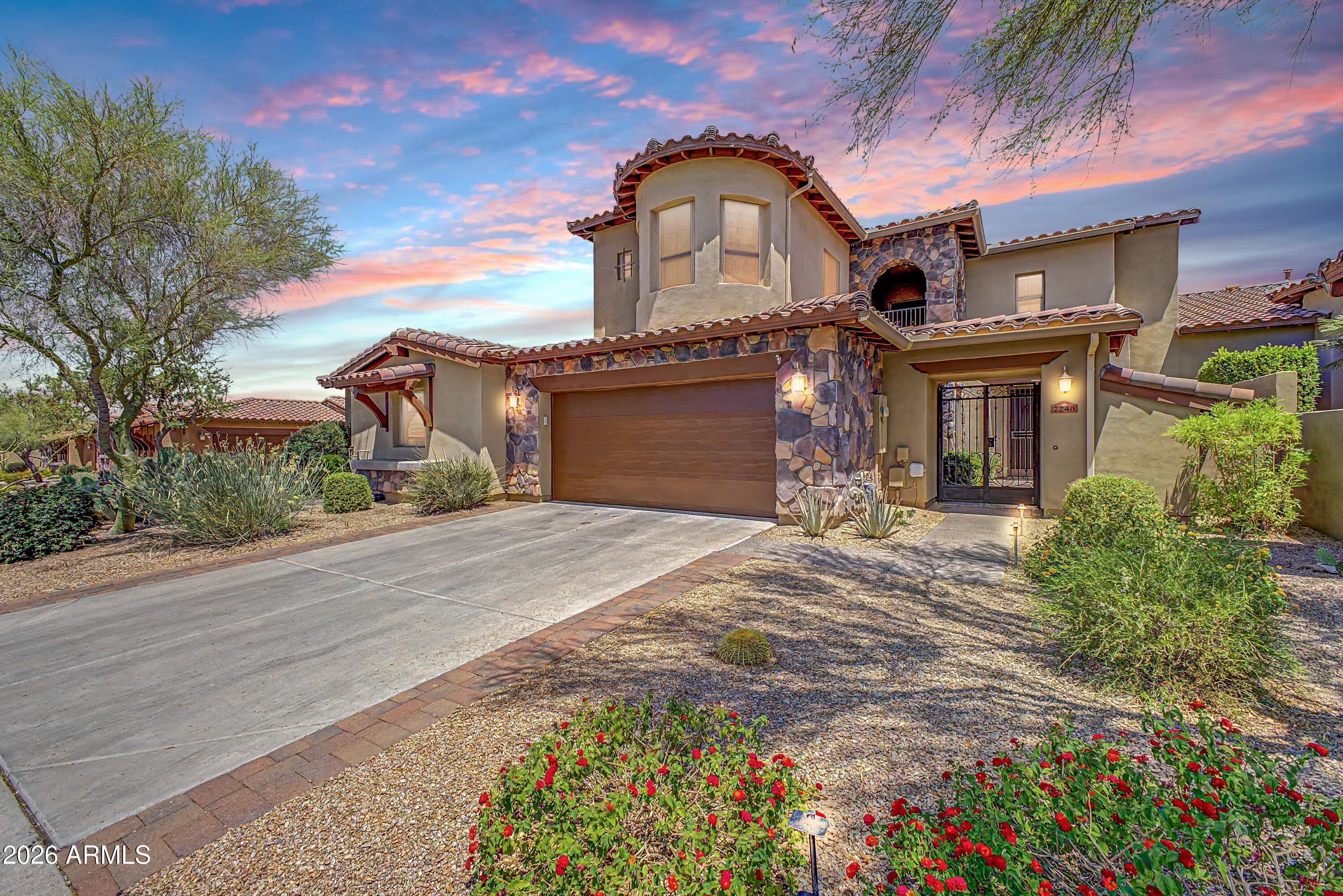WELCOME TO THIS CHARMING TUSCAN-INSPIRED TOWNHOME IN THE HIGHLY DESIRABLE SOLSTICE AT SEVANO.
Seller is offering to repaint interior of the home at a color of your choosing!! Don't miss out. This private gated courtyard creates a warm and inviting entrance to this beautifully designed 3-bedroom, 3-bath residence. Inside, the dramatic great room showcases soaring 22-foot ceilings, custom built-in cabinetry, and an open dining area ideal for entertaining.
The well-appointed kitchen features a new refrigerator, gas cooktop, and sunny breakfast room that opens to a tranquil backyard retreat complete with a built-in gas BBQ, private putting green, and an owl box that offers a unique touch for bird enthusiasts. A graceful curved staircase leads to the loft office and luxurious owner's suite, featuring a private sitting area, walk-in closet, spa-inspired bath, and a balcony with mountain views. The secondary upstairs bedroom offers its own ensuite bath, electric shades, a cozy reading nook, and access to a second private balcony.
The versatile main-level third bedroom is perfect for guests, a home office, or a creative studio.
Additional highlights include a tandem three-car garage with abundant storage space, plus a prime location just moments from shopping, dining, and the community park and pickleball courts.
Experience the perfect blend of elegance, comfort, and low-maintenance luxury living.
