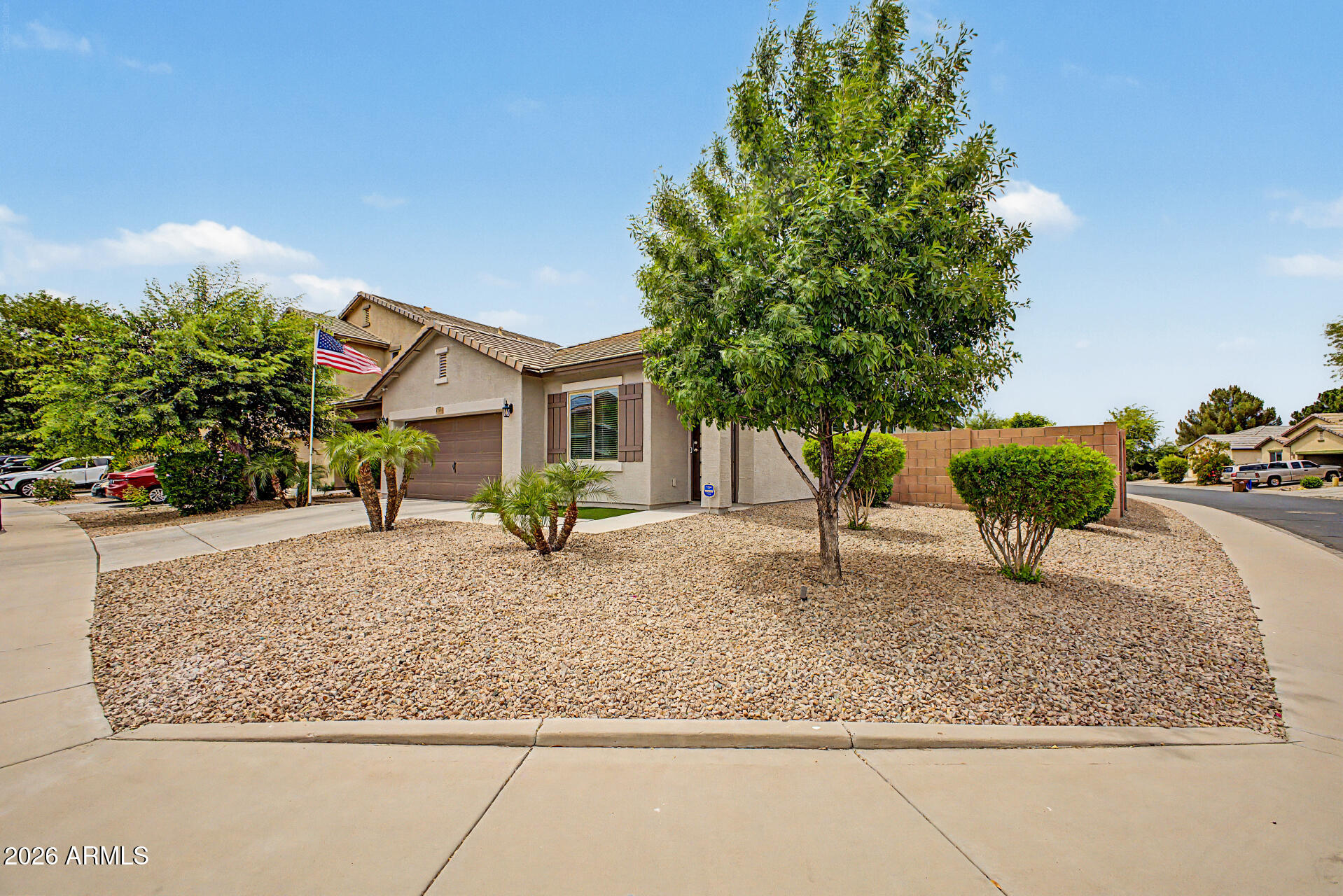 Welcome to Glennwilde Groves! Popular open & bright floor plan, single-level home on a premium oversize corner lot. Nearly 1,900 sq. ft. w/ 3 bedrooms plus a flex space-perfect for a home office or playroom (easy 4br conversion). Enjoy upgraded plank tile flooring throughout, stainless appliances (included), and granite countertops. Step outside to your own year-round low maintenance oasis. Over $50k invested in thoughtful backyard upgrades; including multiple pergolas with misting systems and lights, custom paver/tile work, oversized gorgeous putting green, mature landscaping & built-in shed. 2 community pools, nearby sports fields, catch & release lake and several open green belts. Bring your most demanding buyers. Epitome of 'turn key'. Squeaky clean and must see to appreciate! " Recently painted interior and exterior
" Updated tile flooring throughout the home
" Open floor plan
" Granite kitchen countertops
" Slate color appliances
" Modern washer & dryer
" Bright, clean, move-in ready
" Master bed closet updated
" Epoxy-coated garage floors
" Painted garage interior
" Overhead garage storage racks for added organization
" Newly installed backyard misting system with fans
" Backyard brick/privacy wall freshly painted
" Upgraded side gate
" Low-maintenance backyard with entertaining space
" Pergolas and gazebo for outdoor living areas
" Detached storage/shop 10x12