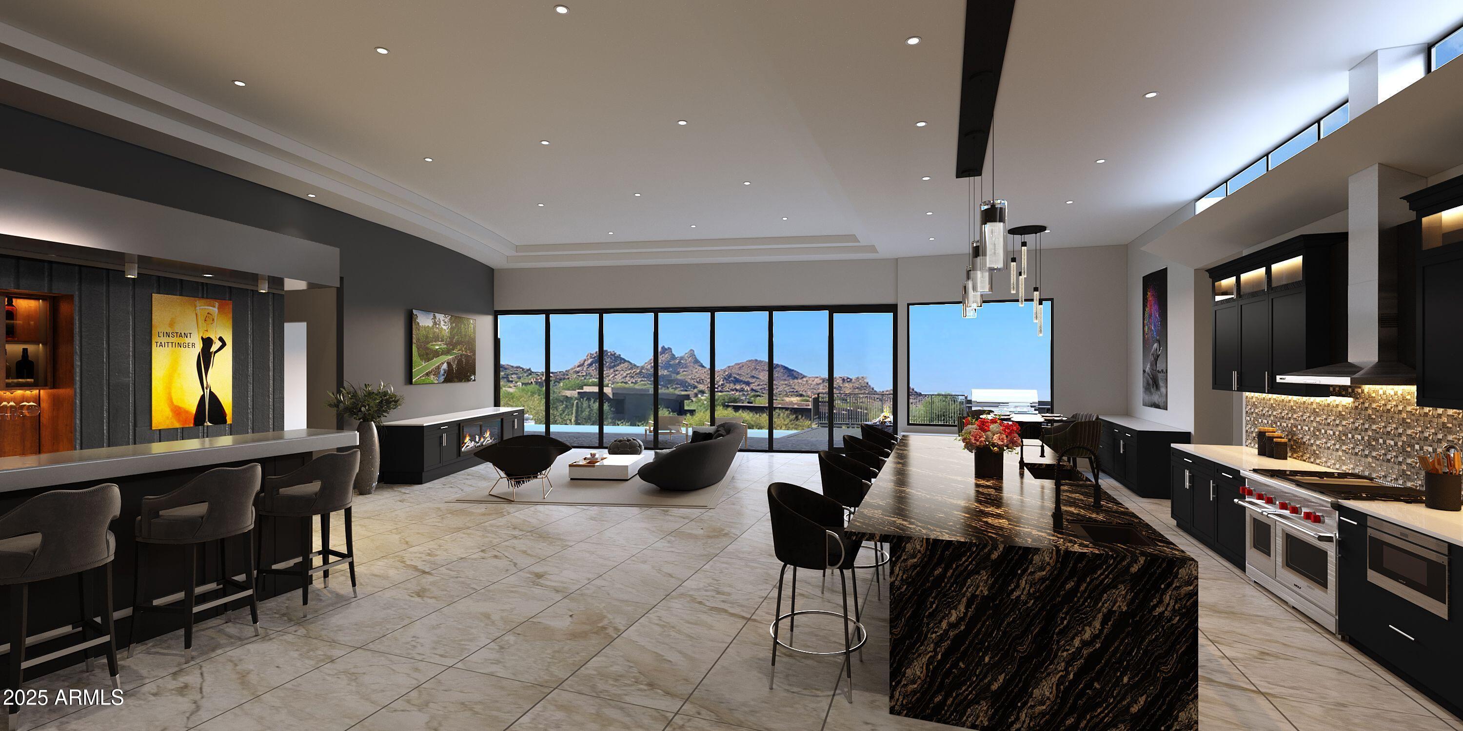 LUXURY GOLF COURSE LIVING ✦ Brand New Custom Home ✦ Directly on the 14th Hole of the Pinnacle Course ✦ Panoramic Views of Pinnacle Peak, the Golf Course, Sunsets & City Lights ✦ Single Story = No Steps ✦ Chef-Inspired Gourmet Kitchen w/Pantry & Butler's Pantry ✦ Relaxingly Luxurious Master Retreat & Bathroom with Separate ''His'' and ''Hers'' Water Closets, Over-sized Wardrobe Closet and Dedicated ''Handbags & Shoes'' Closet ✦ French-inspired Wine Cellar & Bar ✦ Resort Patio, Entertainment & Outdoor Living Area ✦ Buyer may change & customize all aspects: Design, style, floor plan, exterior elevations, finishes and size (up to 7,000sf) ✦ Price includes allowances for various items ✦ Photos are artist's conceptions. Architecture by Jean-Michel Gillet.