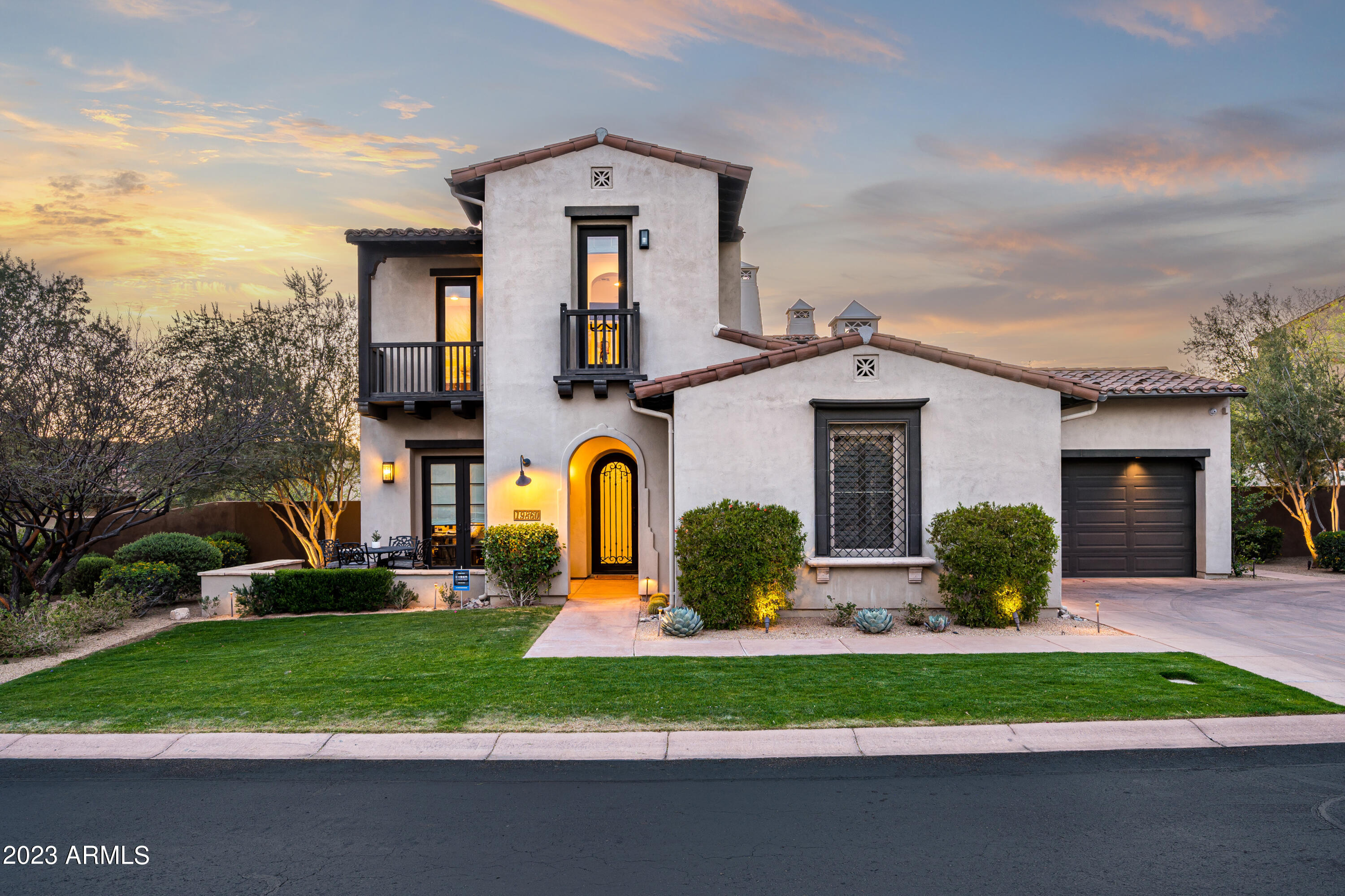 Beautiful updated home in  the DC Ranch Haciendas, large open floor plan  with primary bedroom on the main floor-.  5 bedrooms and 4 full baths plus a separate office. Spacious and private back yard-with a covered patio- sparkling pool and spa.-fire pit and tanning ledge.    the center courtyard is off the main dining room-which has a wine wall at the back  is temp controlled.. There is a media room with projector and 12 ceiling speakers -also has  auto black out shades -  2 upstairs  balconies with mountain,  sunset and city light views 
 3 new carrier HVAC's installed  Sept 2021 By Efficiency Mechanical- serviced March 2023
New Miele Range Jan -2023  Subzero refrigerator in Feb 2022. new lighting - wall covering -and  main bath and laundry completely updated 2021