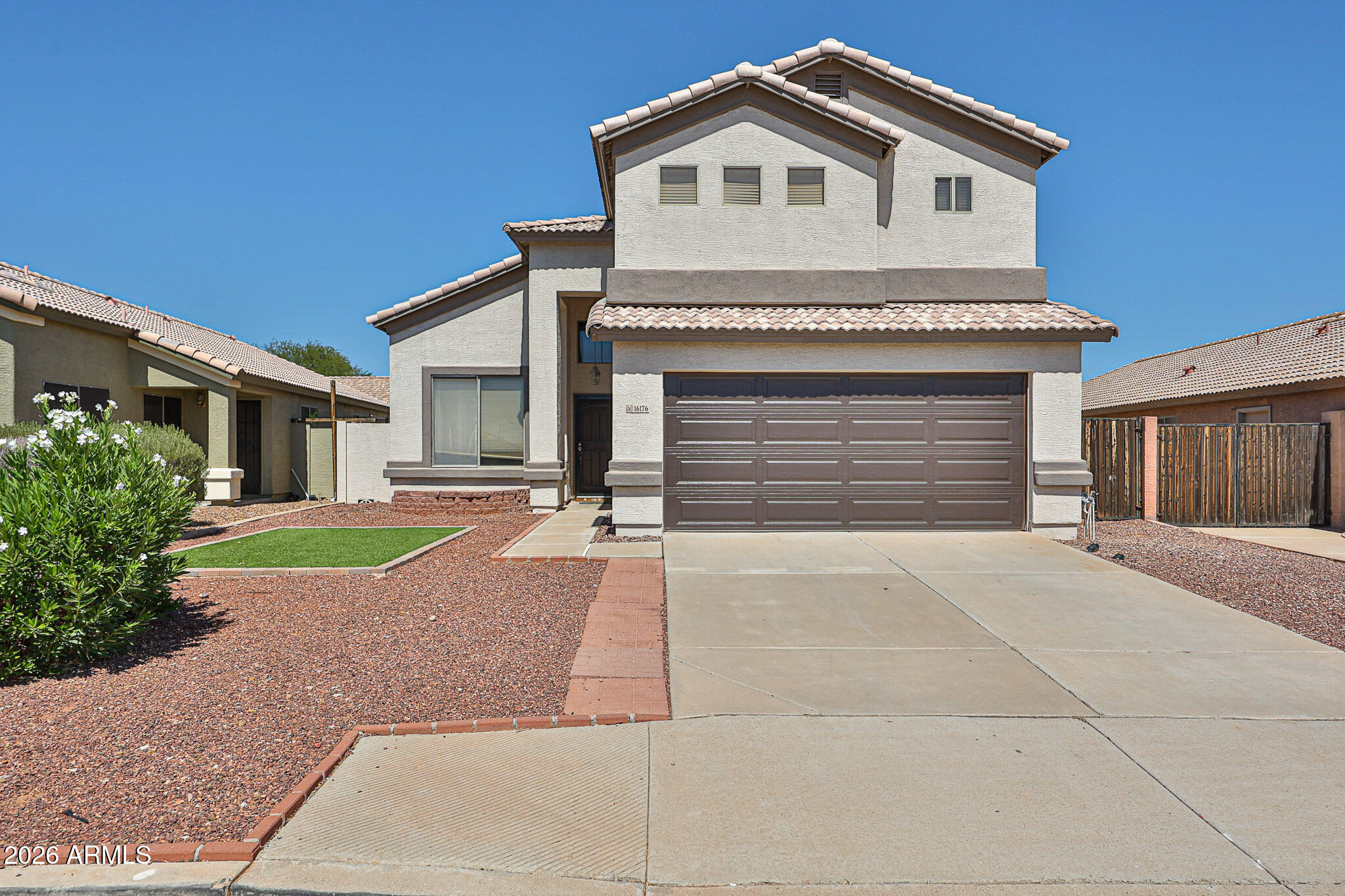 Located in the highly desirable Mountain Vista Ranch Community this amazing two story home has easy access to the Loop 303 and is within minutes of Valley Vista High, Surprise Stadium, and the community park! With over 2100 square feet of living space 6 bedrooms, an RV gate and private pool this one checks off everything on your list. Enter in to soaring ceilings, a large great room that is connected to the kitchen, perfect for entertaining your guests. The kitchen includes stainless steel appliances, a center island and abundant wood cabinetry. Head into the Arizona room and out back to enjoy your desert oasis complete with sparkling pool. Solar panels provide efficiency. Don't wait, tour today!