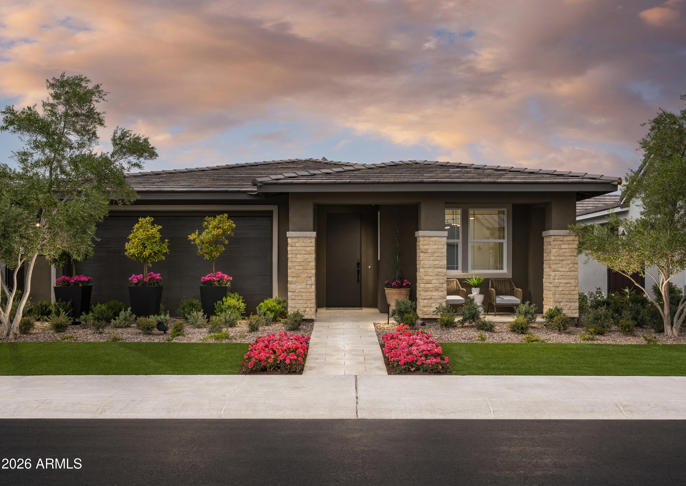 This highly upgraded decorated model home offers luxury, comfort, and exceptional indoor-outdoor living. All furnishings included! This home features two guest bedrooms connected by a Jack-and-Jill bathroom, while the front office includes custom built-in cabinetry. The resort-style backyard is built for entertaining with a large outdoor kitchen, spacious seating area, and covered ramada for year-round enjoyment. Upscale finishes and designer touches are found throughout the home. Located within an exclusive guard-gated, resort-style community, residents enjoy access to a championship golf course, tennis and pickleball courts, three sparkling pools, on-site dining, and a full-service spa.