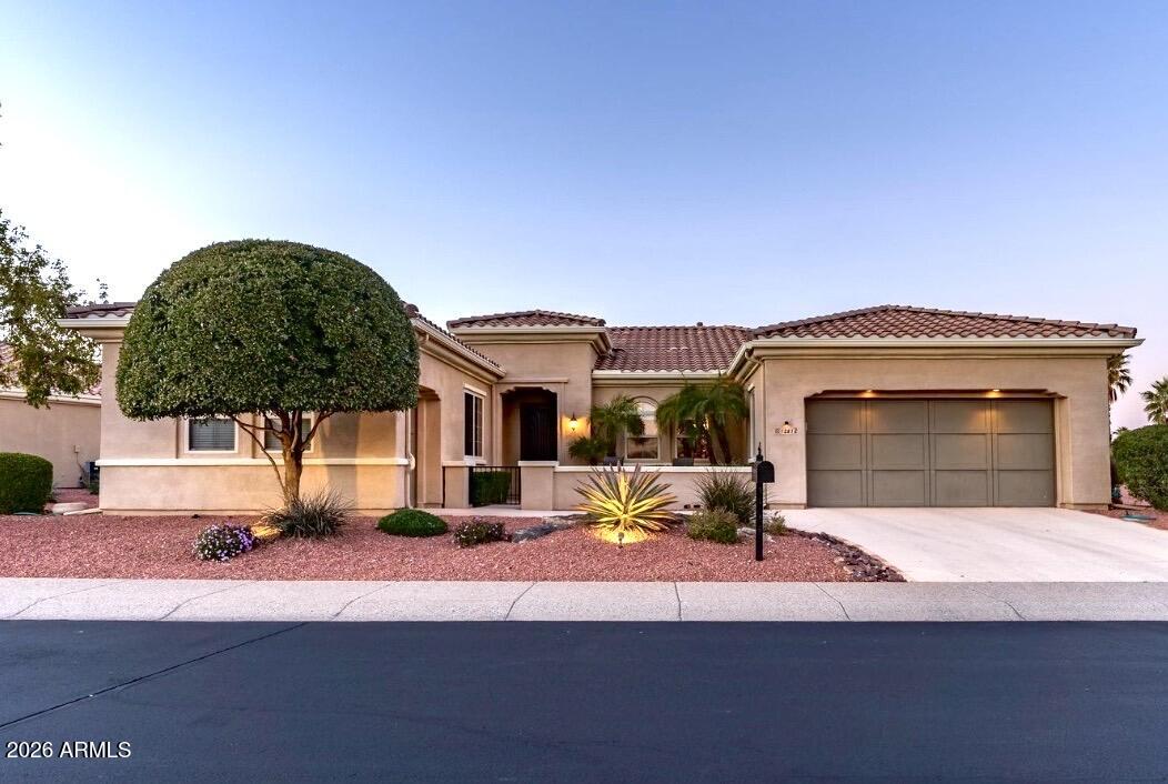 Experience resort style living in the beautiful community of Corte Bella Country Club. This much sought after model the MIRADA, features 2 en suite bedrooms with private bathrooms. Enjoy the backyard oasis with golf course views, a fireplace, looking straight up the 5th fairway plus 4th green views from the charming front courtyard with sunrise and sunsets. Home features a chef's kitchen with gas stove, granite, upgraded cabinets, and so much more. Large master bedroom has a sitting area and french door to private backyard. THIS IS A MUST SEE!!!