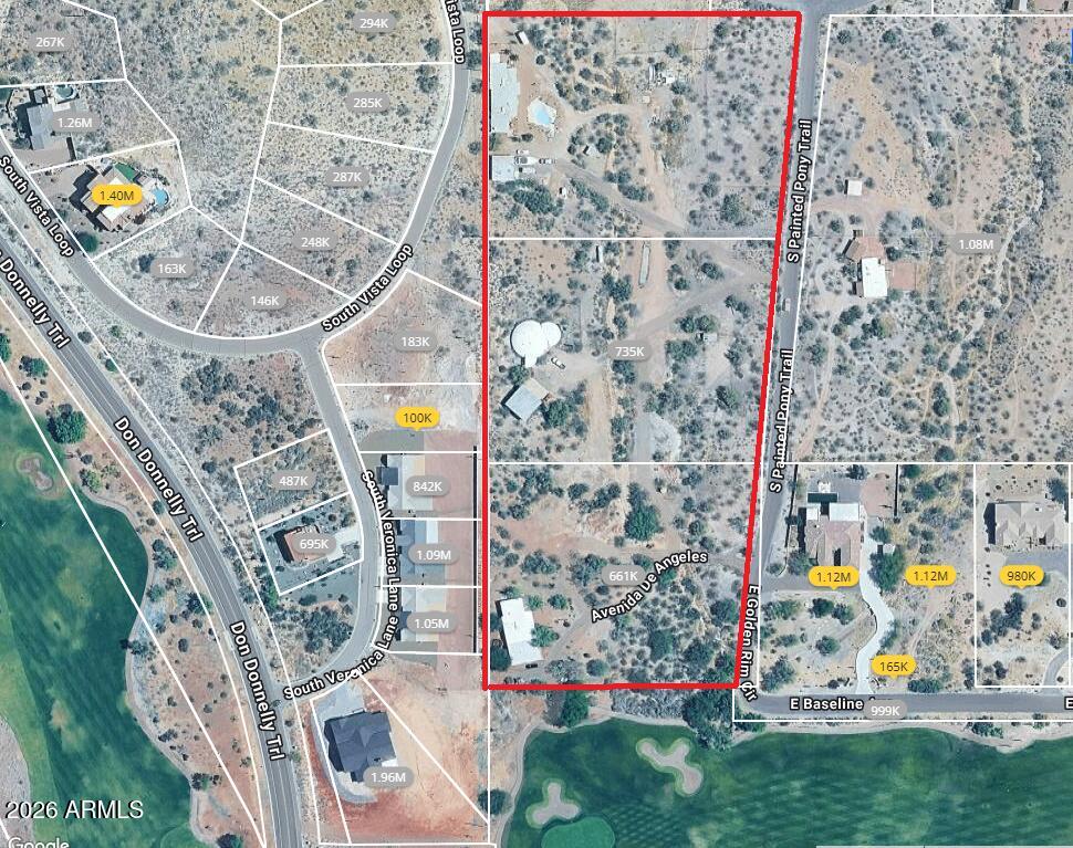 Prime Gold Canyon development opportunity. Three contiguous parcels totaling approx. 9.6 acres, sold together only. Located along Painted Pony Trail in a highly desirable area near the Gold Canyon Golf Resort. Water and electric already in place with three existing homes currently occupied by temporary renters, offering flexibility and potential interim income. Property features scenic desert surroundings with golf course, Dinosaur Mountain, and Superstition Mountain views. Flat to gently sloping acreage with strong development potential in an established custom home area. Rare chance to acquire a large, utility-ready land assemblage in Gold Canyon. 

Parcels Included:

3904 S Painted Pony Trl (3.04 AC)

3782 S Painted Pony Trl (3.18 AC)

3692 S Painted Pony Trl (3.38 AC)